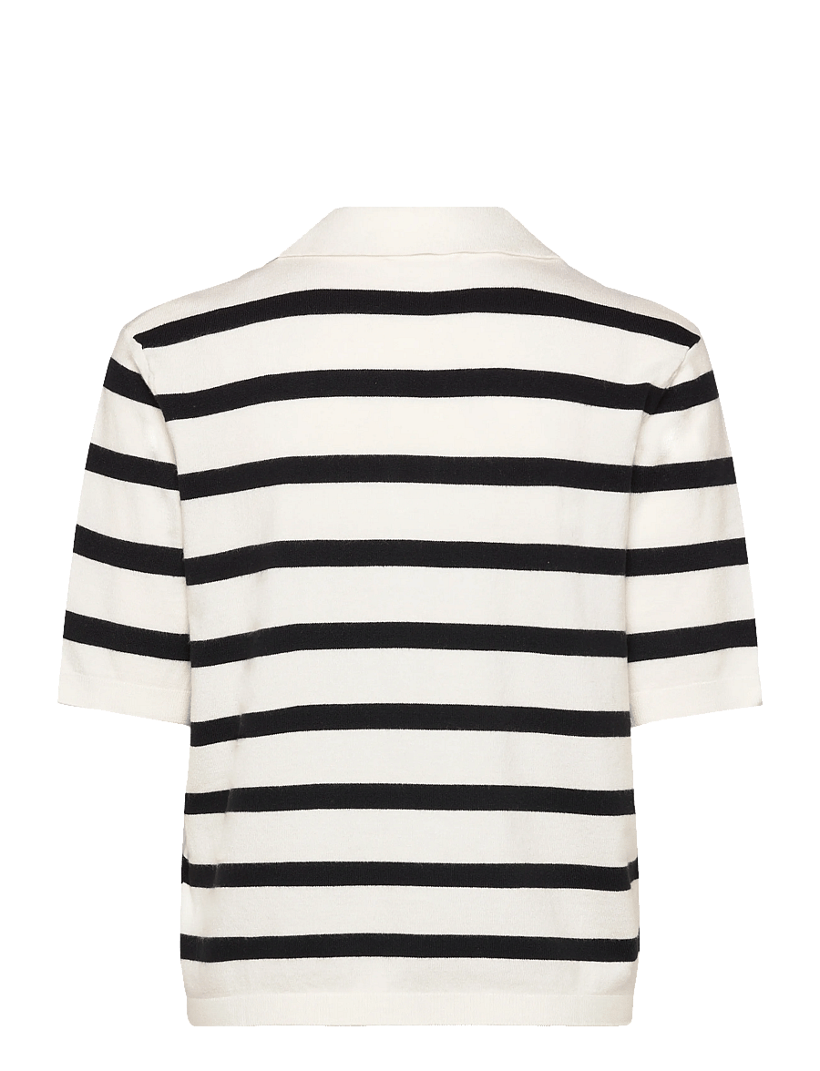 Soaked - SLSpina Striped Polo Pullover SS - broken white w black stripe - 1