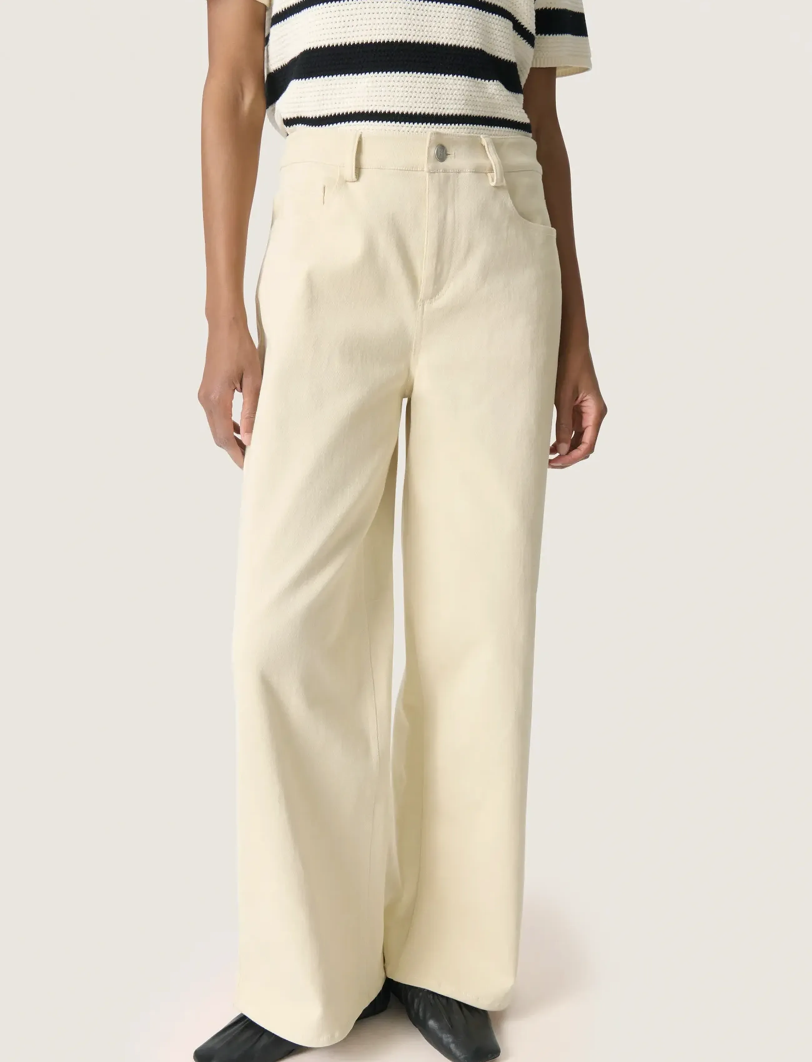 Soaked Slsandja Plain Vanesa Pants, L, Cream, Bukser > Brede Ben, Dame
