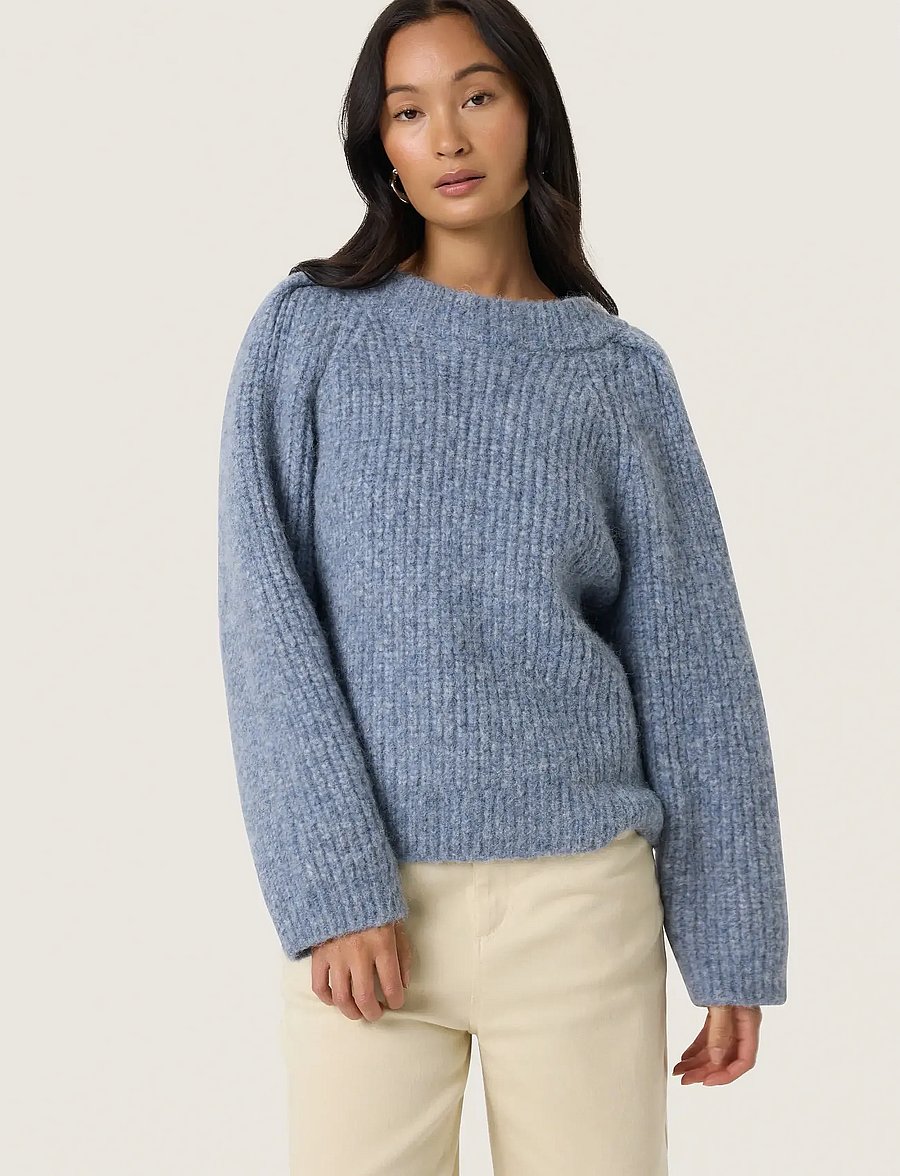 Soaked - SLPleoni Pullover - striktrøjer - bijou blue melange - 0