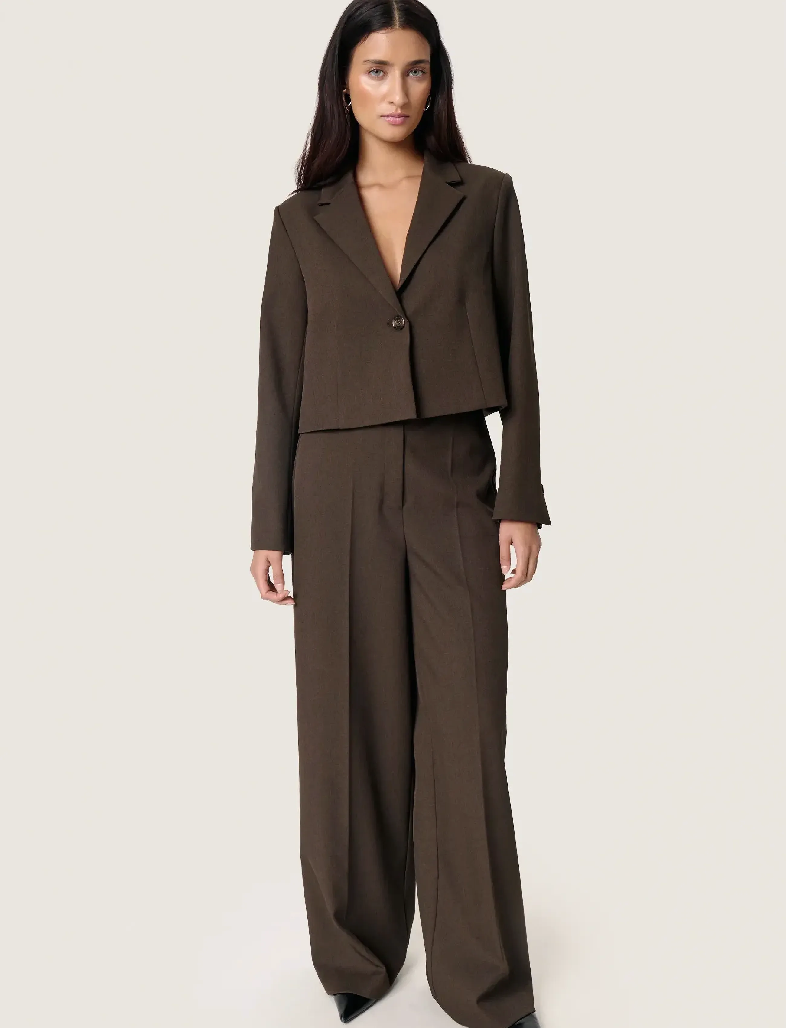 Soaked - SLLilu Corinne Wide Long Pants - habitbukser - brown melange suiting - 3