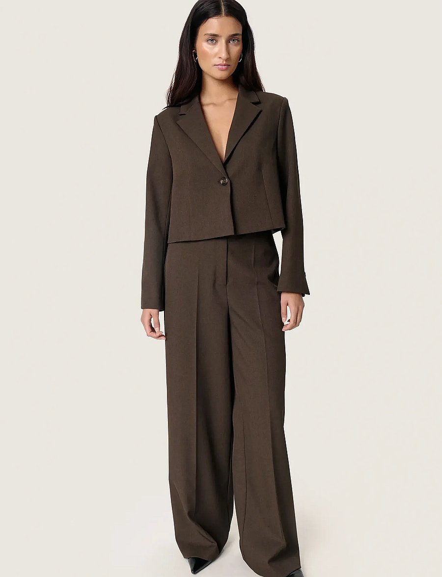 Soaked - SLLilu Corinne Wide Long Pants - habitbukser - brown melange suiting - 3