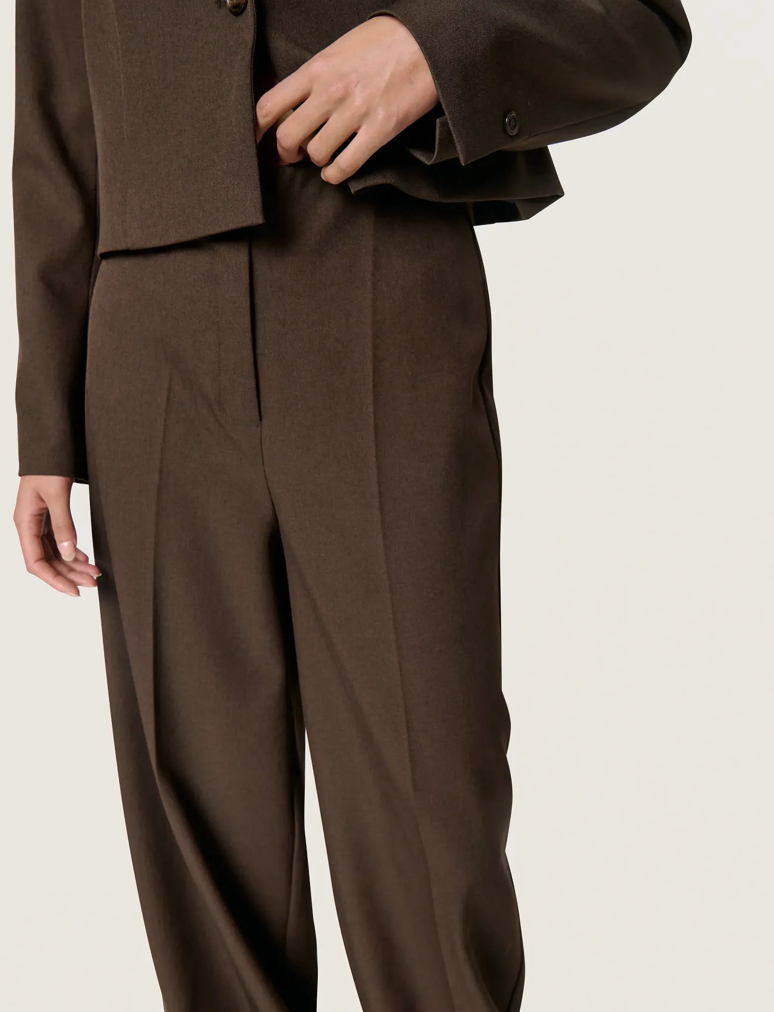 Soaked - SLLilu Corinne Wide Long Pants - habitbukser - brown melange suiting - 5