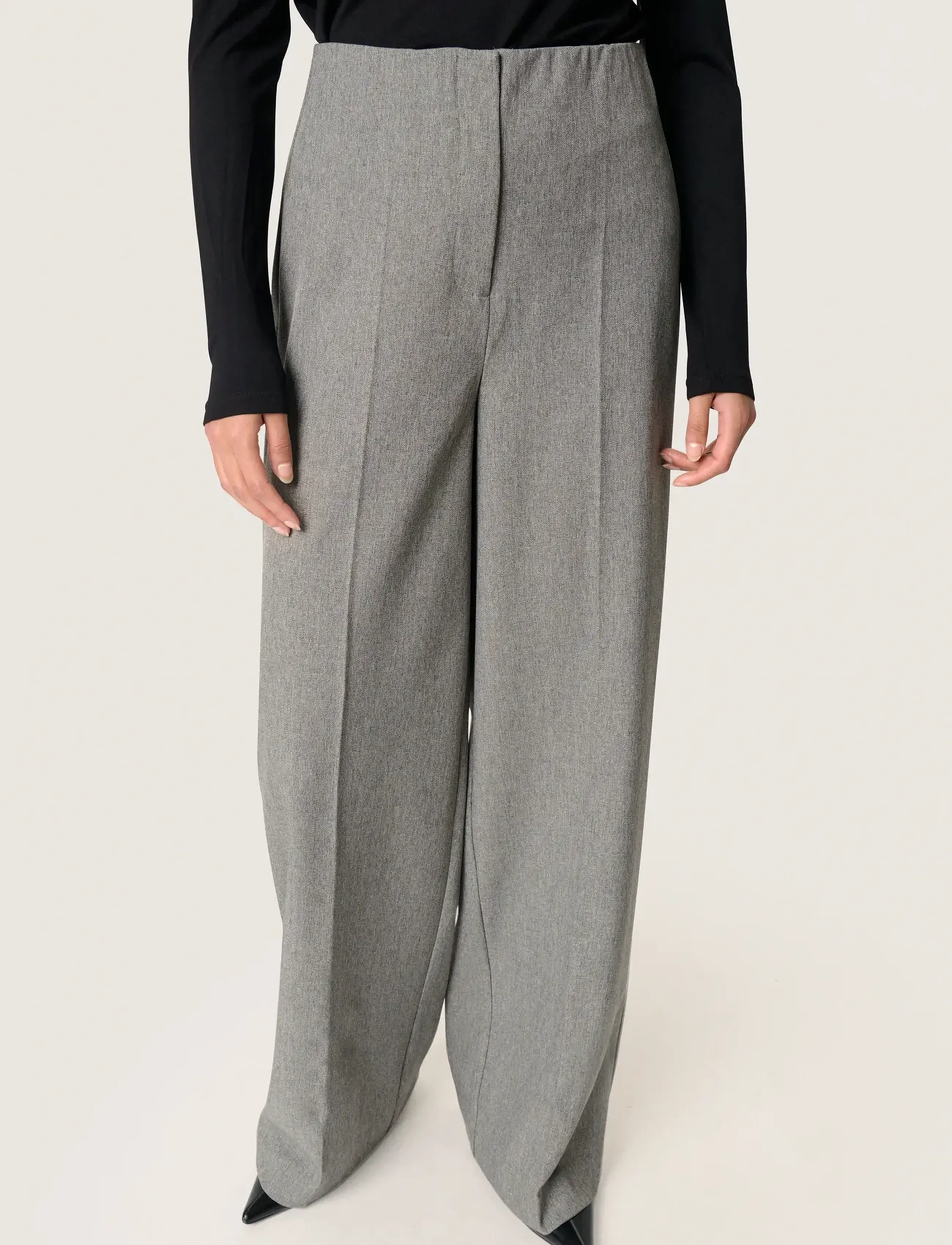 Soaked - SLLilu Corinne Wide Long Pants - od garnituru - grey melange suiting - 0