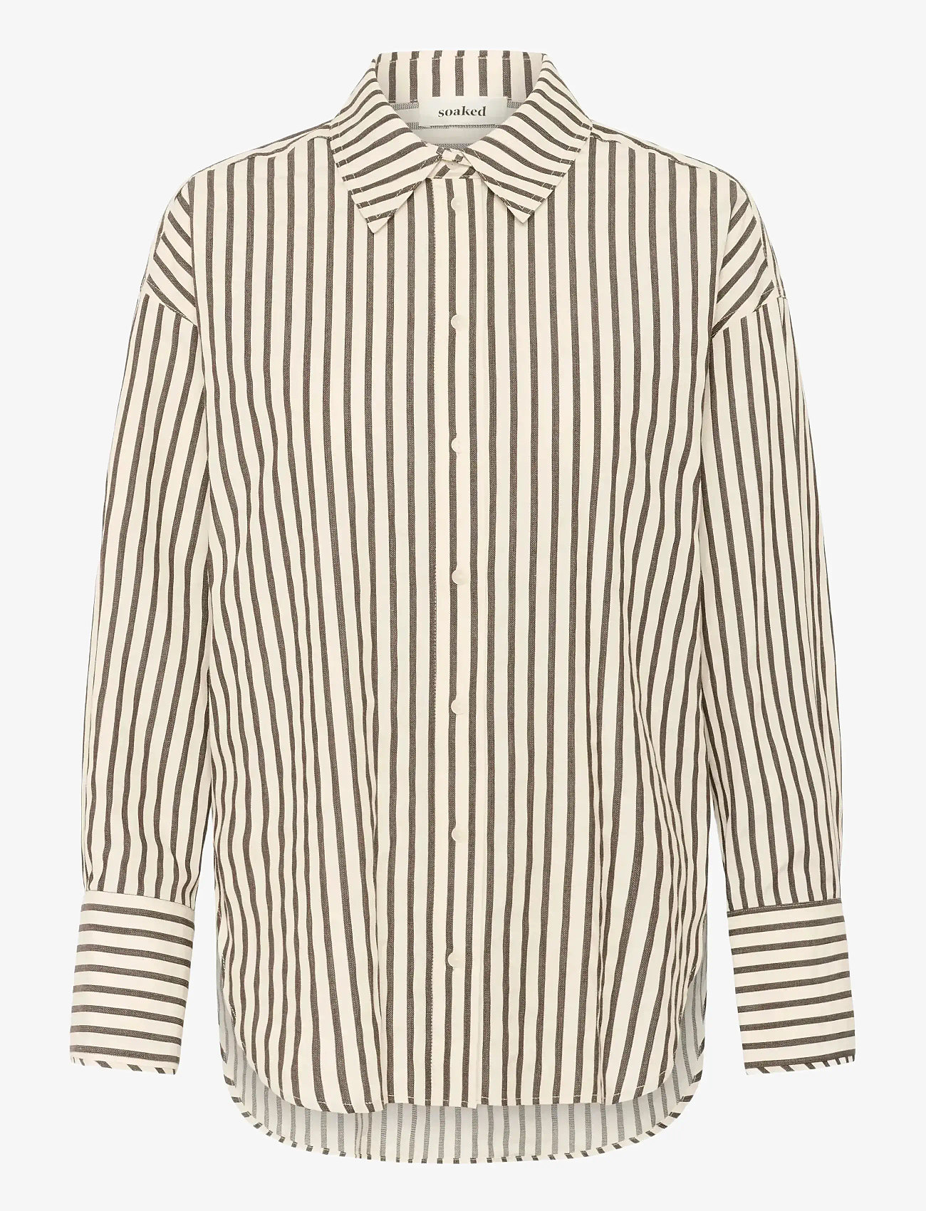 Soaked in Luxury - SLToledo Shirt LS - long-sleeved shirts - white & chocolate torte stripe - 1