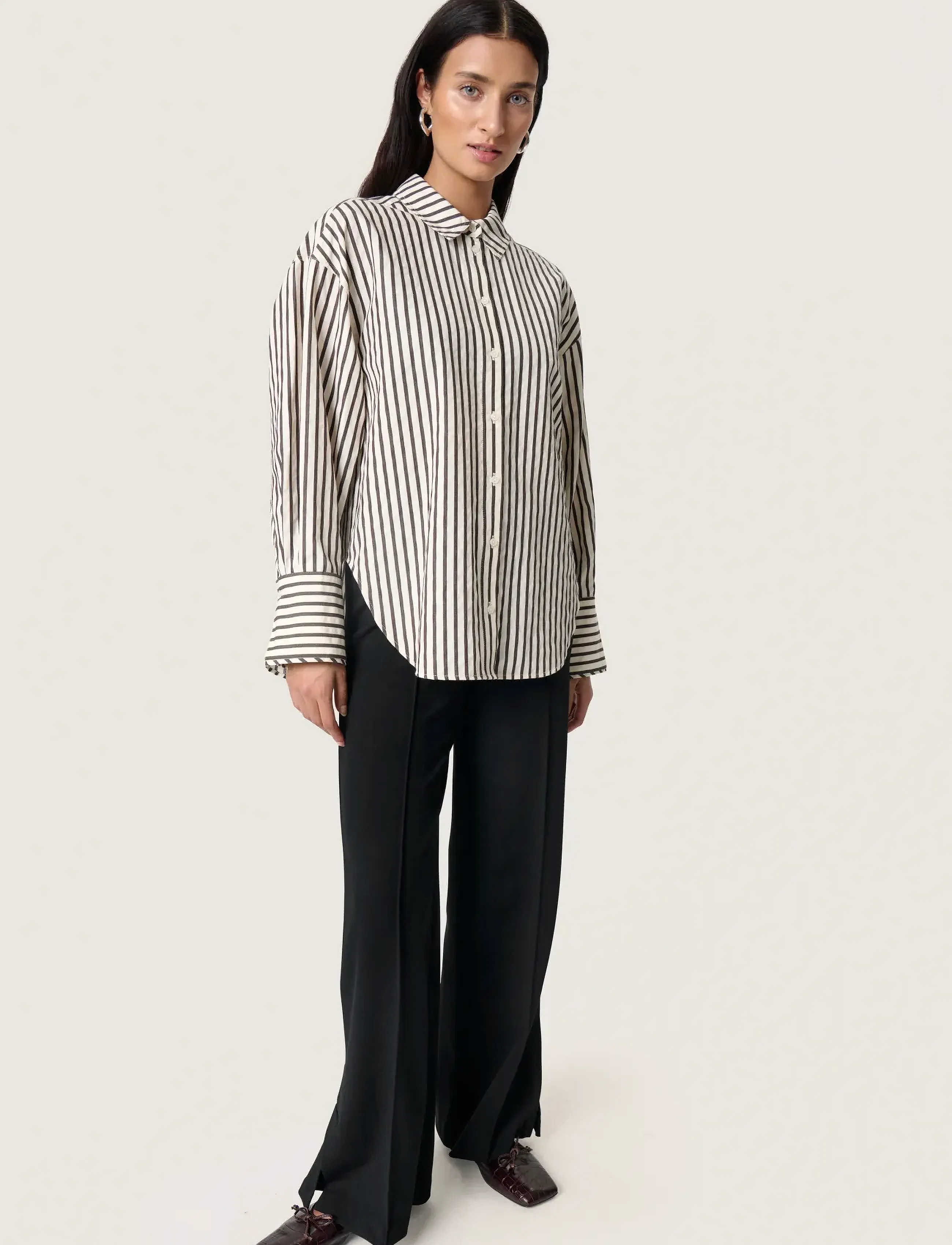 Soaked - SLToledo Shirt LS - pikkade varrukatega särgid - white & chocolate torte stripe - 3