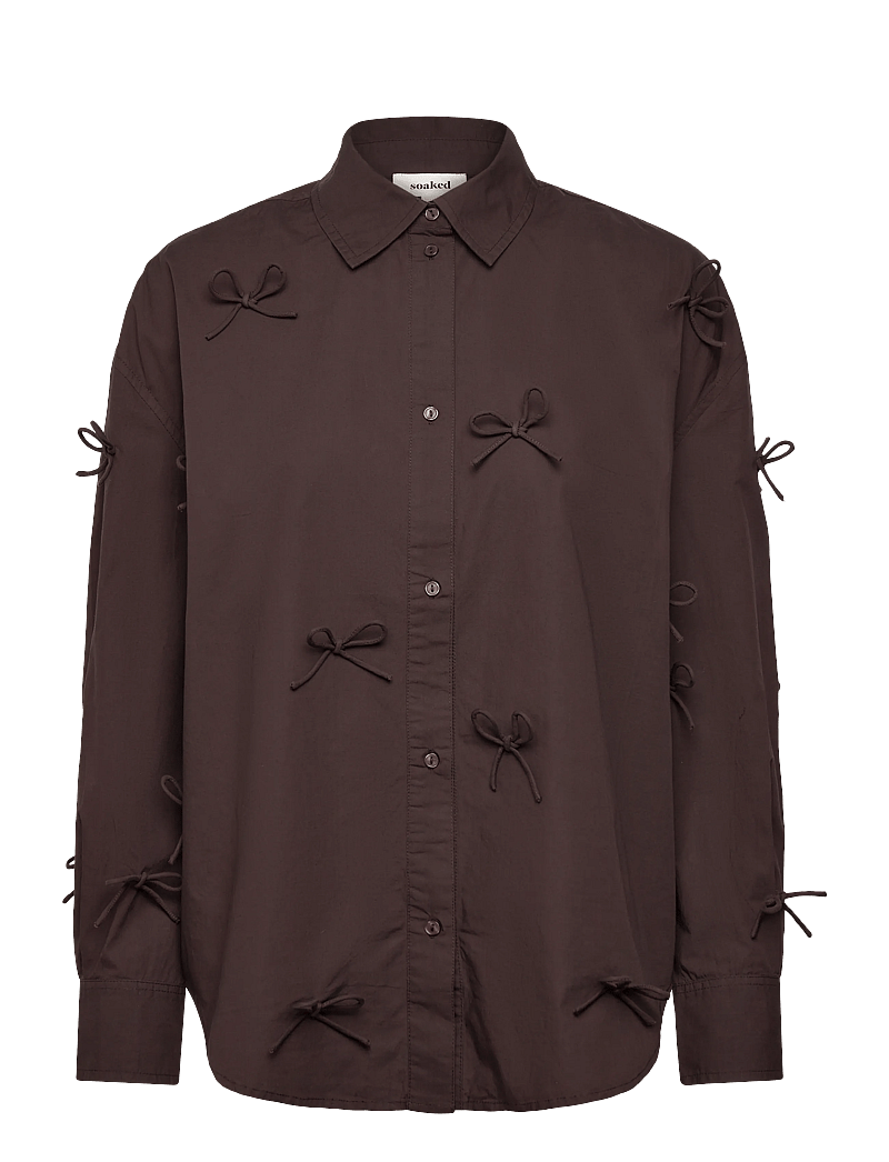 Soaked in Luxury - SLJoa Bow Shirt - långärmade skjortor - chocolate torte - 0