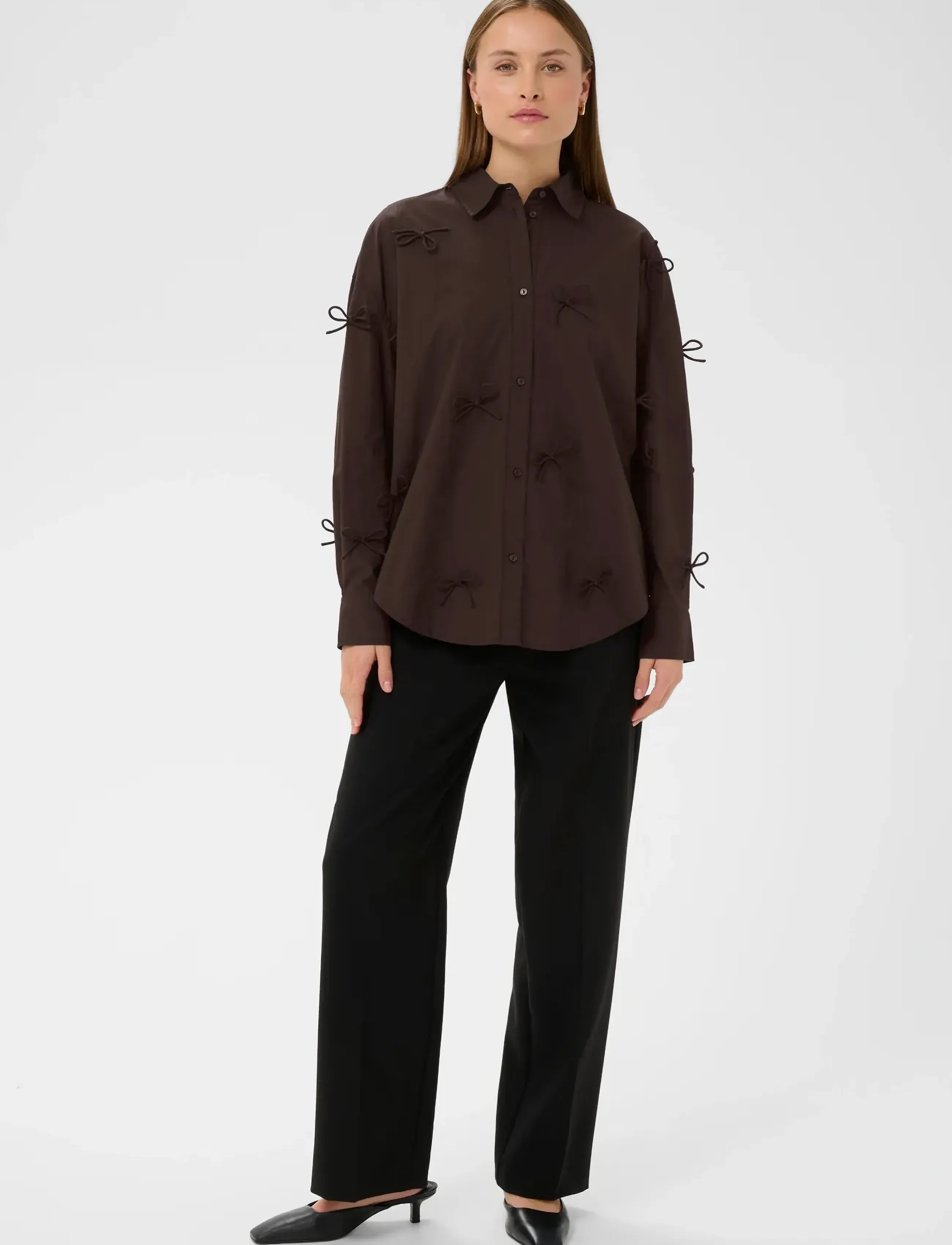 Soaked - SLJoa Bow Shirt - langærmede skjorter - chocolate torte - 3