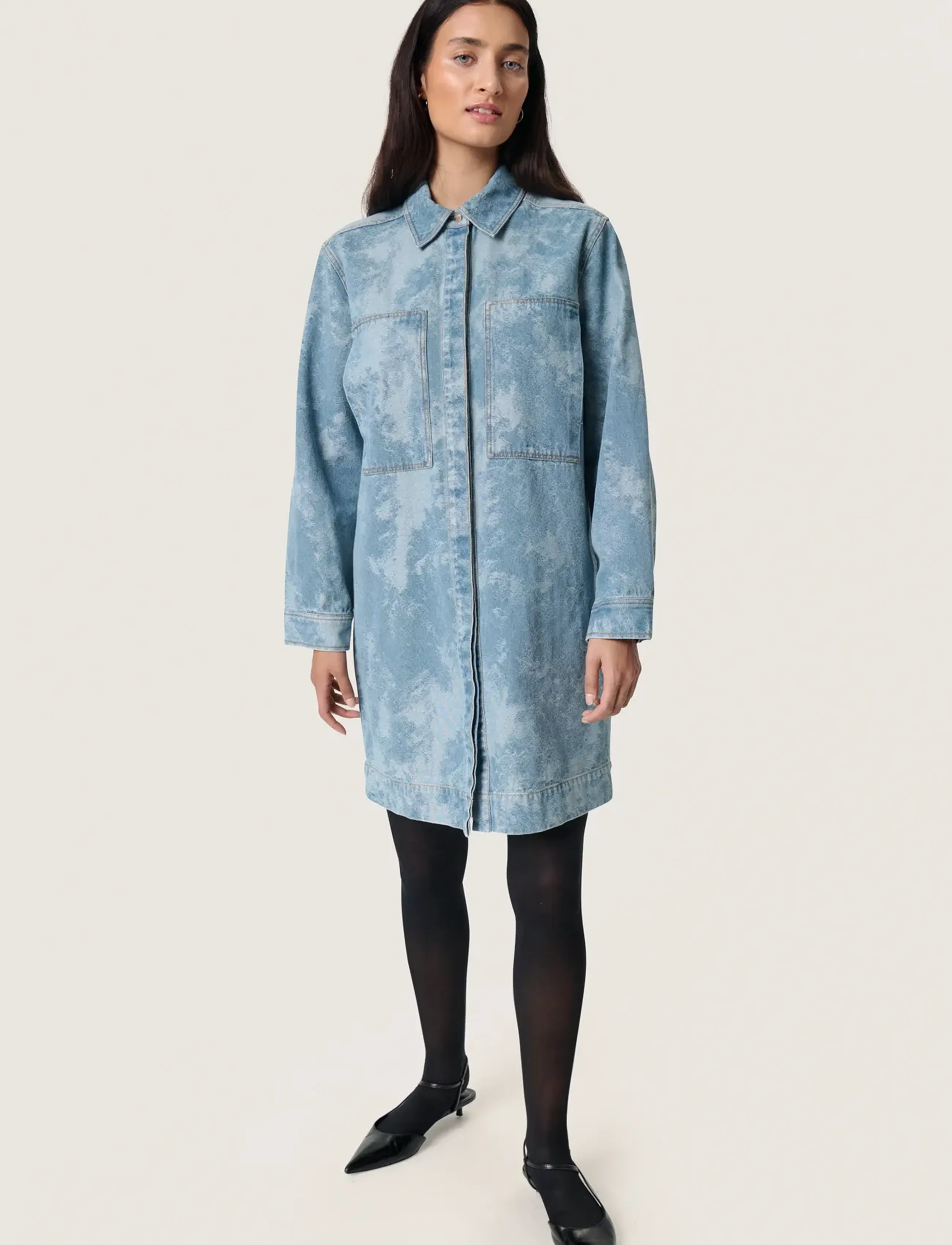 Soaked - SLAltea Denim Dress - skyrtukjólar - fuzzy blue denim - 3