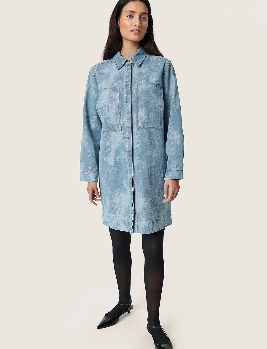 Soaked - SLAltea Denim Dress - shirt dresses - fuzzy blue denim - 3