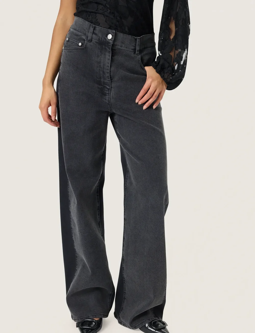Soaked in Luxury - SLRhea Jeans - hosen mit weitem bein - black washed denim - 0