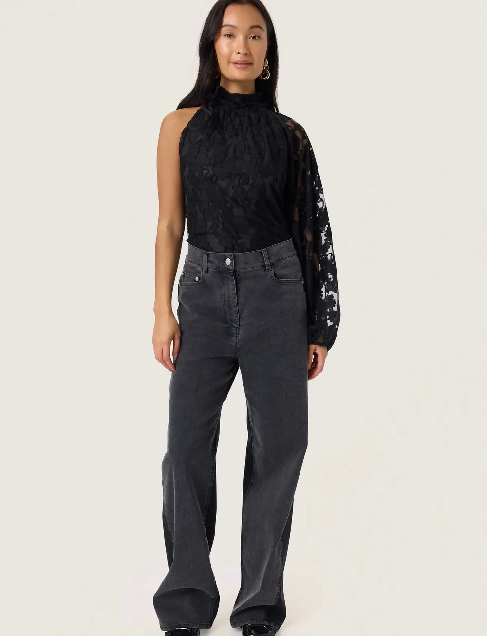 Soaked in Luxury - SLRhea Jeans - hosen mit weitem bein - black washed denim - 3