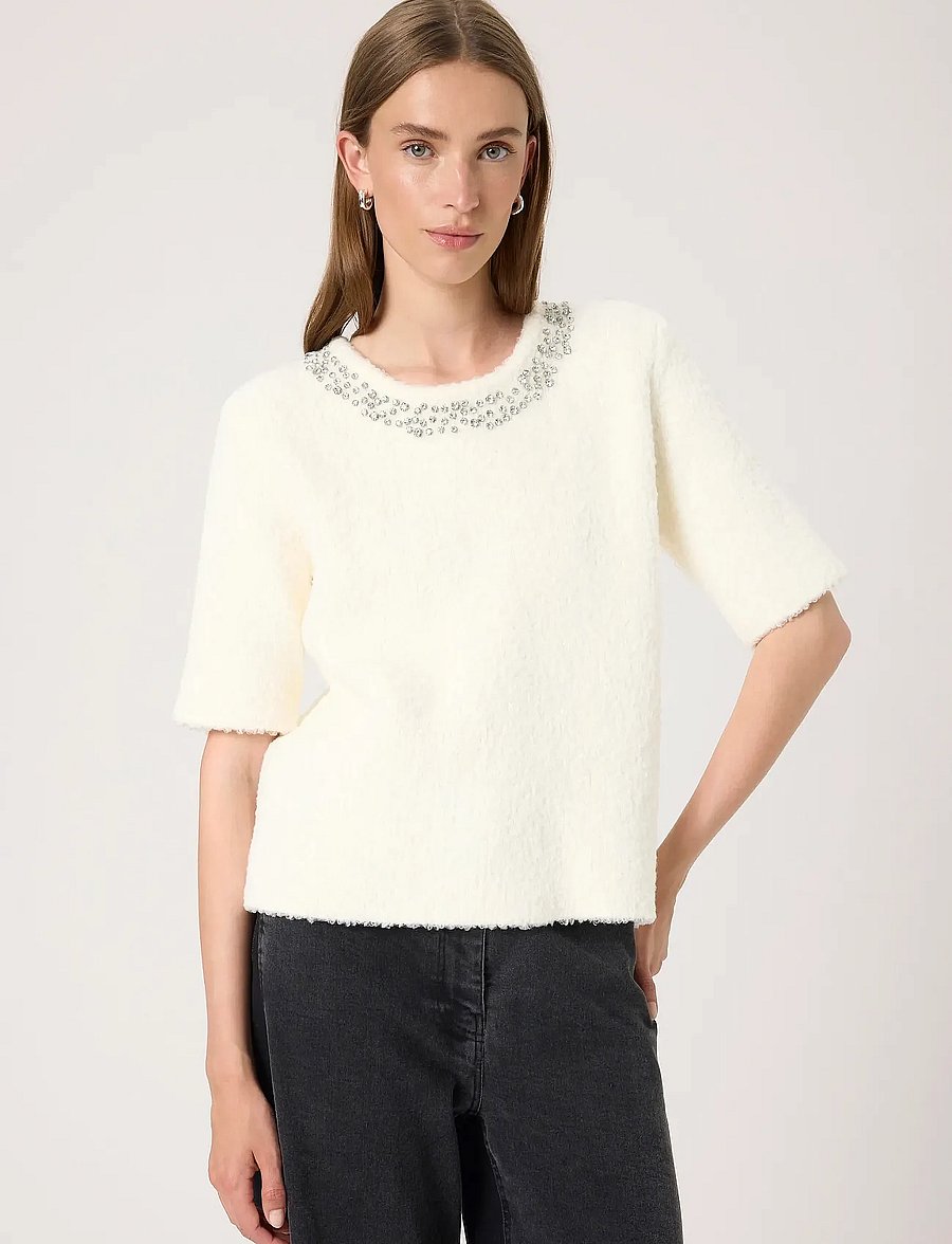 Soaked - SLSelene Pullover SS - stickade tröjor - whisper white - 0