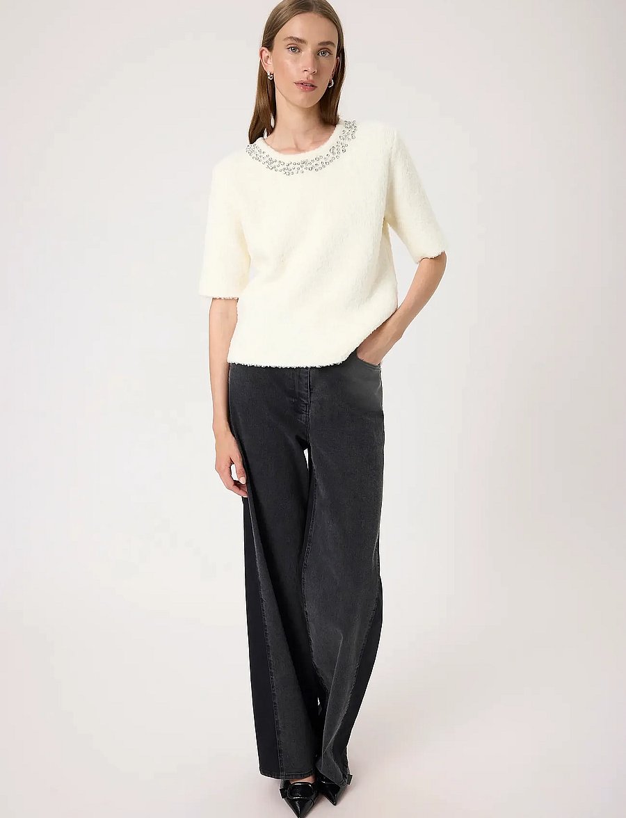 Soaked - SLSelene Pullover SS - stickade tröjor - whisper white - 3