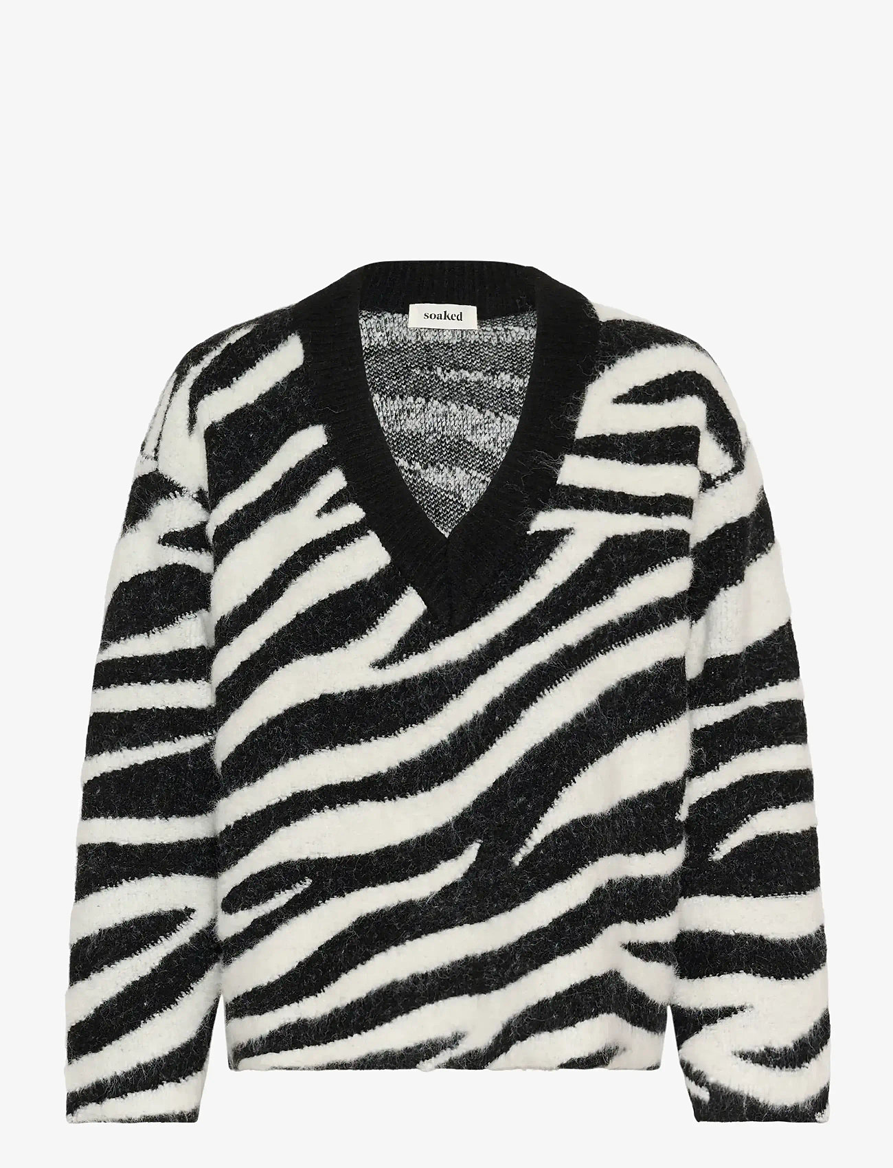 Soaked in Luxury - SLSorea V-Neck Pullover - black and white animal - 1