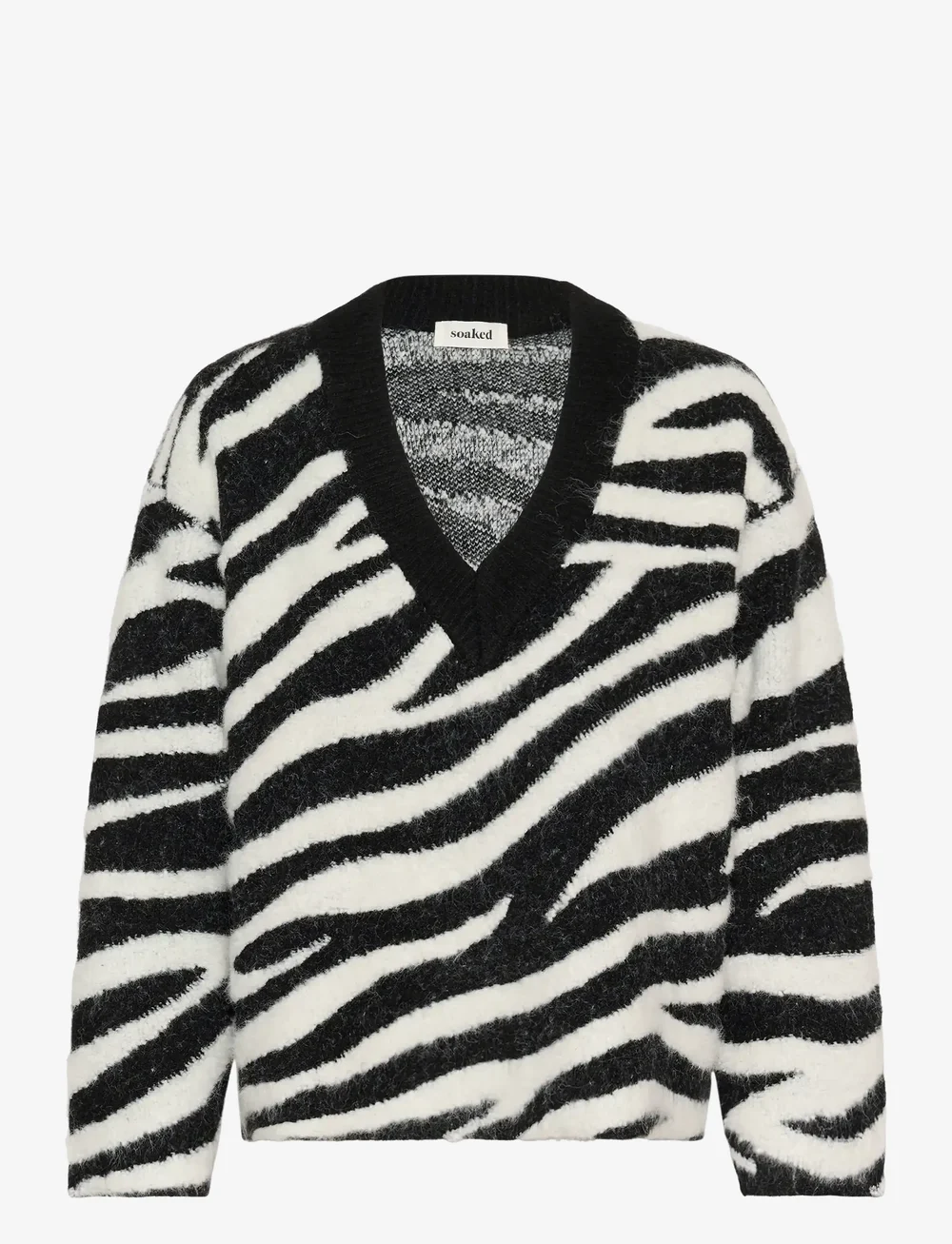 Soaked in Luxury - SLSorea V-Neck Pullover - stickade tröjor - black and white animal - 1