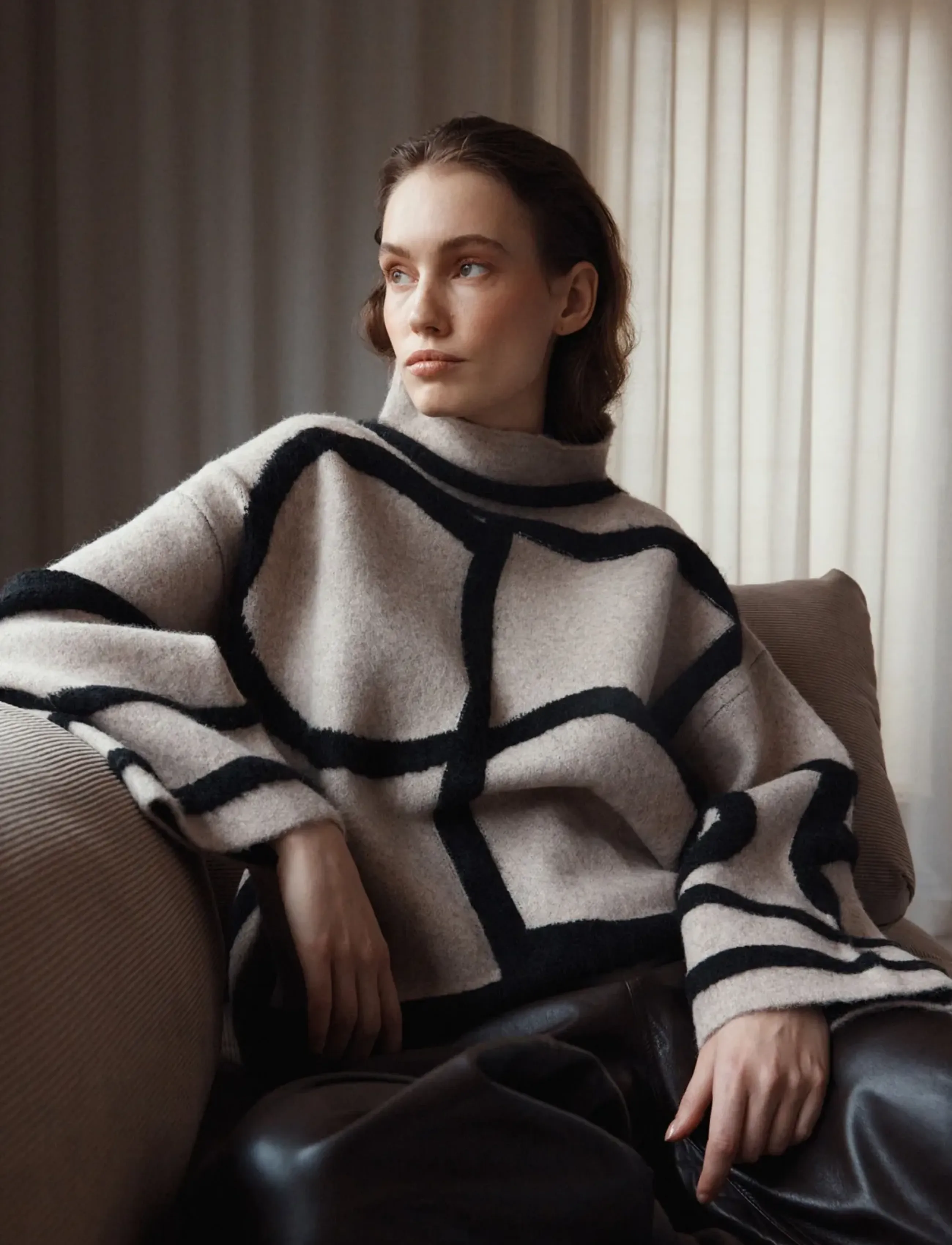 Soaked - SLSorea Mono Pullover - höstkläder - beige w black monogram - 0