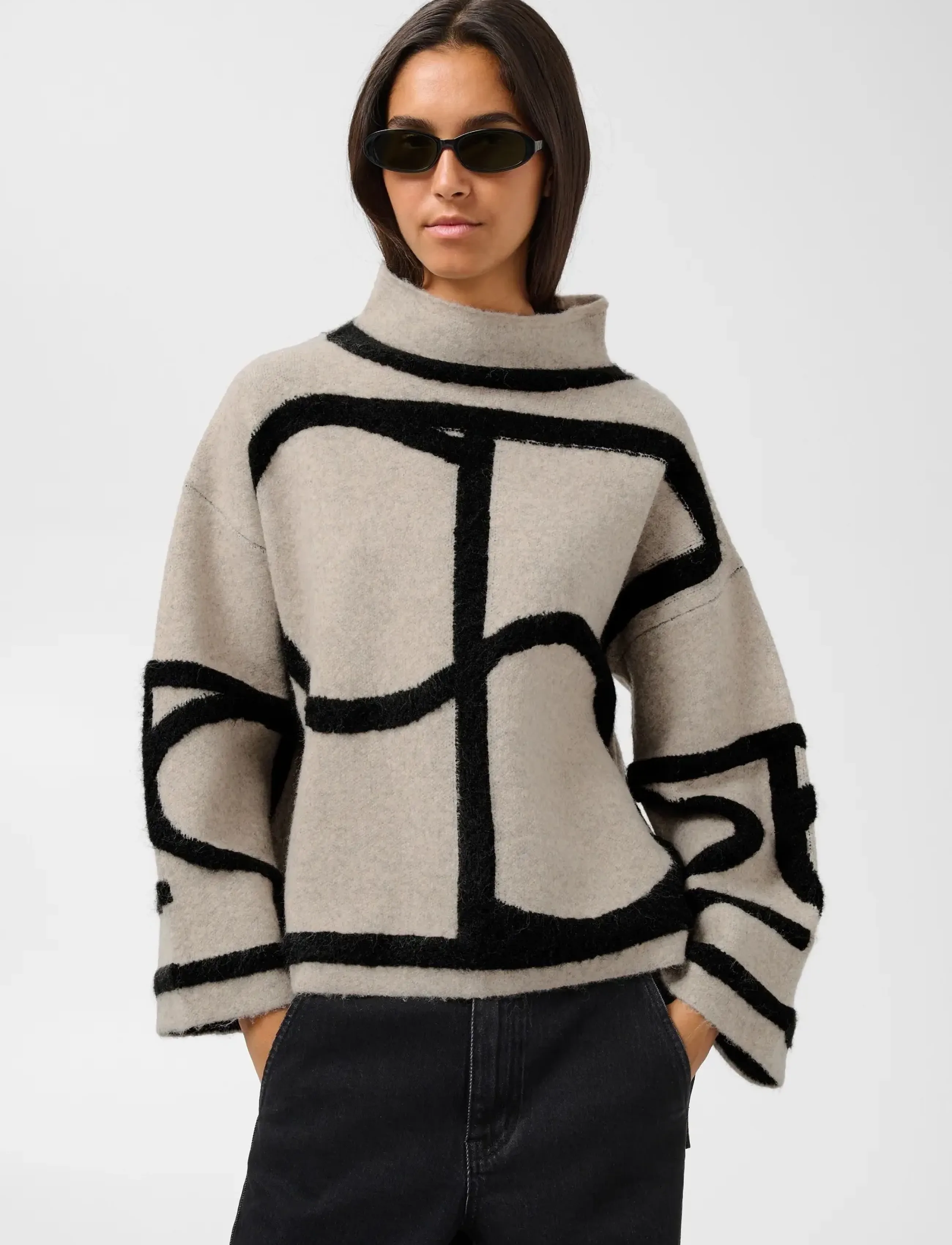Soaked - SLSorea Mono Pullover - höstkläder - beige w black monogram - 3