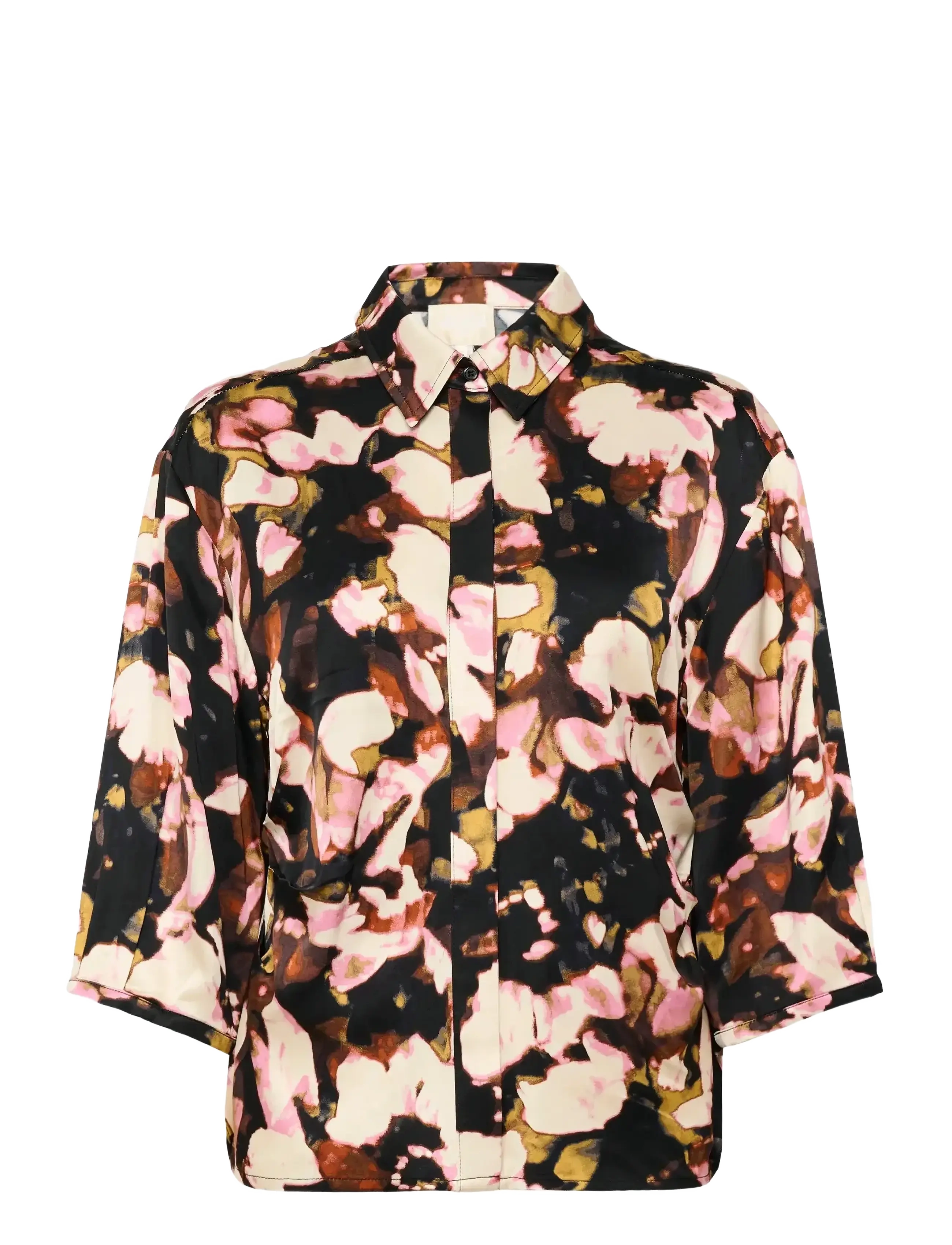 Soaked SLCinna Elly Shirt SS - Short-sleeved shirts - CHOCOLATE AUTUMN LEAVES / brown