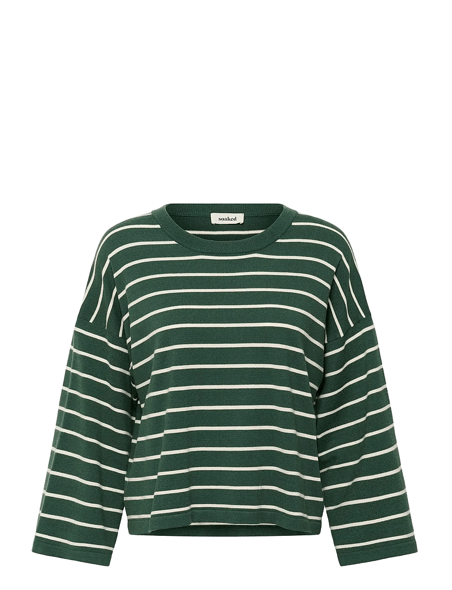 Soaked - SLSpina Boxy Pullover Cropped - striktrøjer - trekking green w white stripe - 1