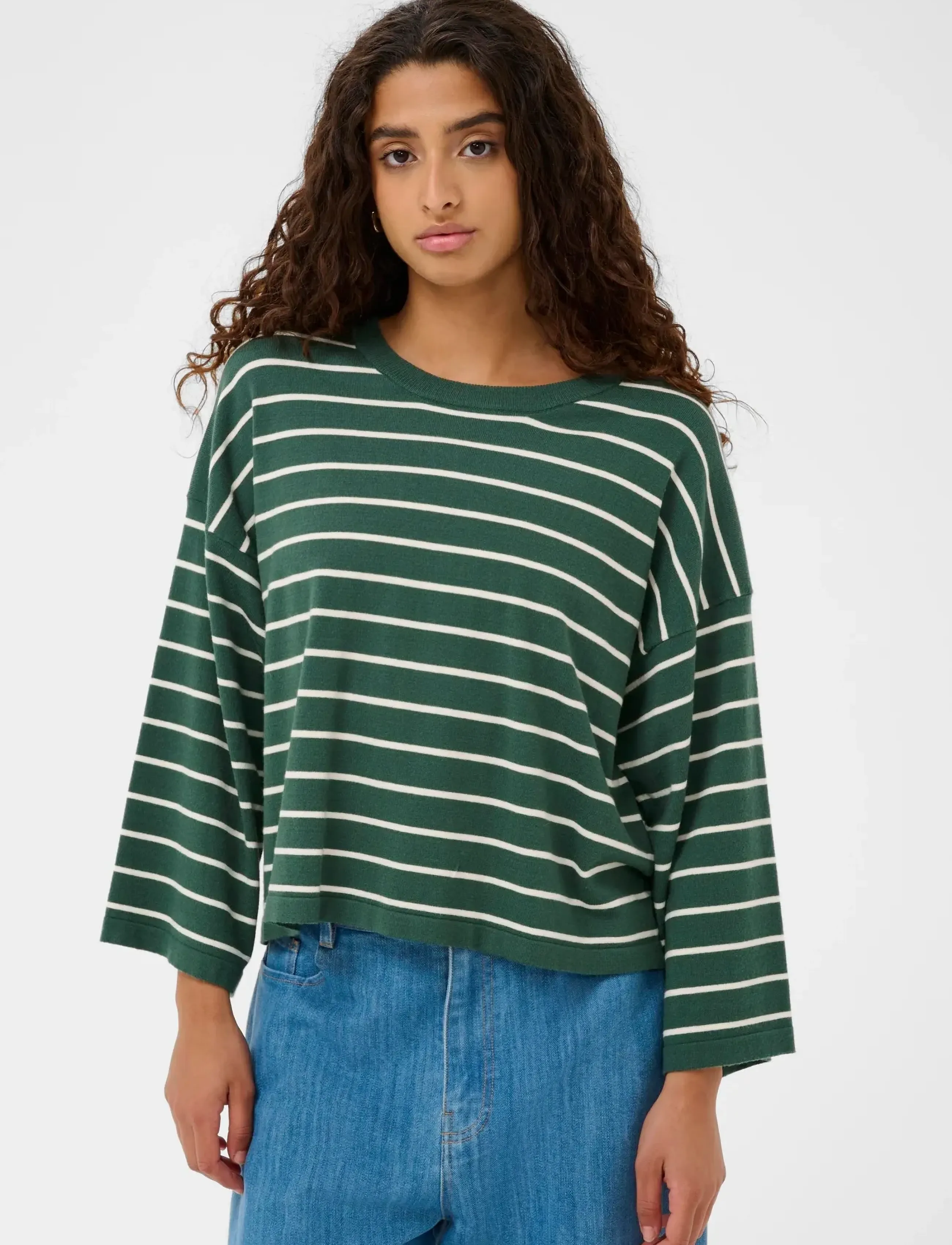 Soaked SLSpina Boxy Pullover Cropped - Soaked in Luxury - TREKKING GREEN W WHITE STRIPE / multi