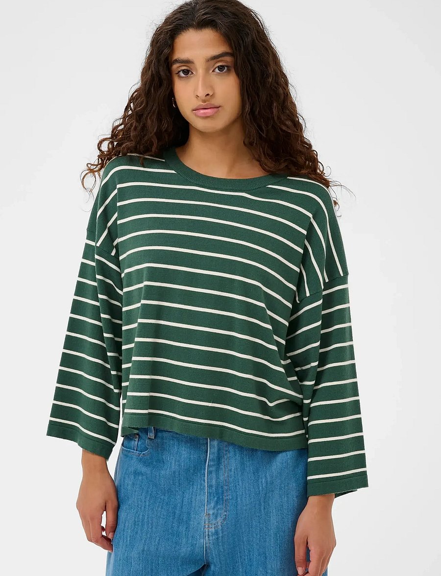 Soaked - SLSpina Boxy Pullover Cropped - striktrøjer - trekking green w white stripe - 0
