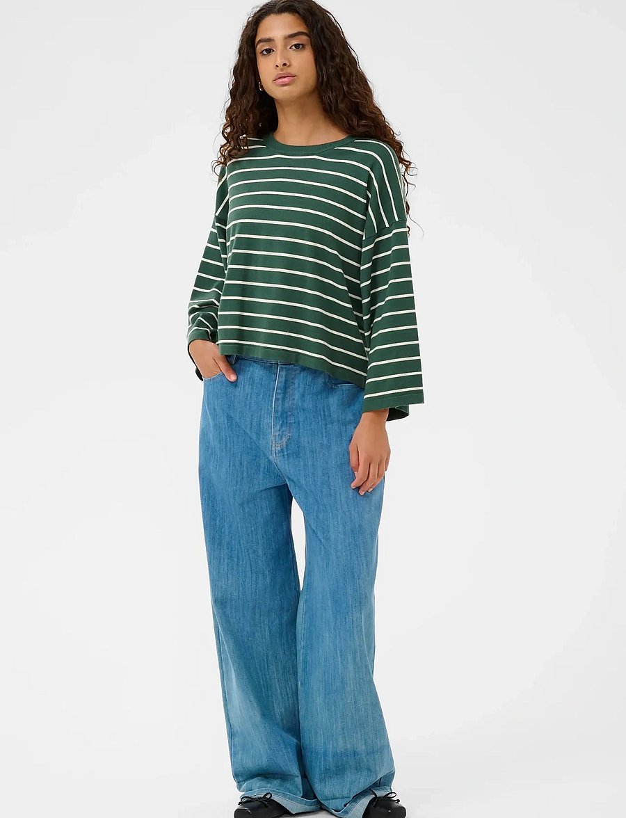 Soaked - SLSpina Boxy Pullover Cropped - striktrøjer - trekking green w white stripe - 3