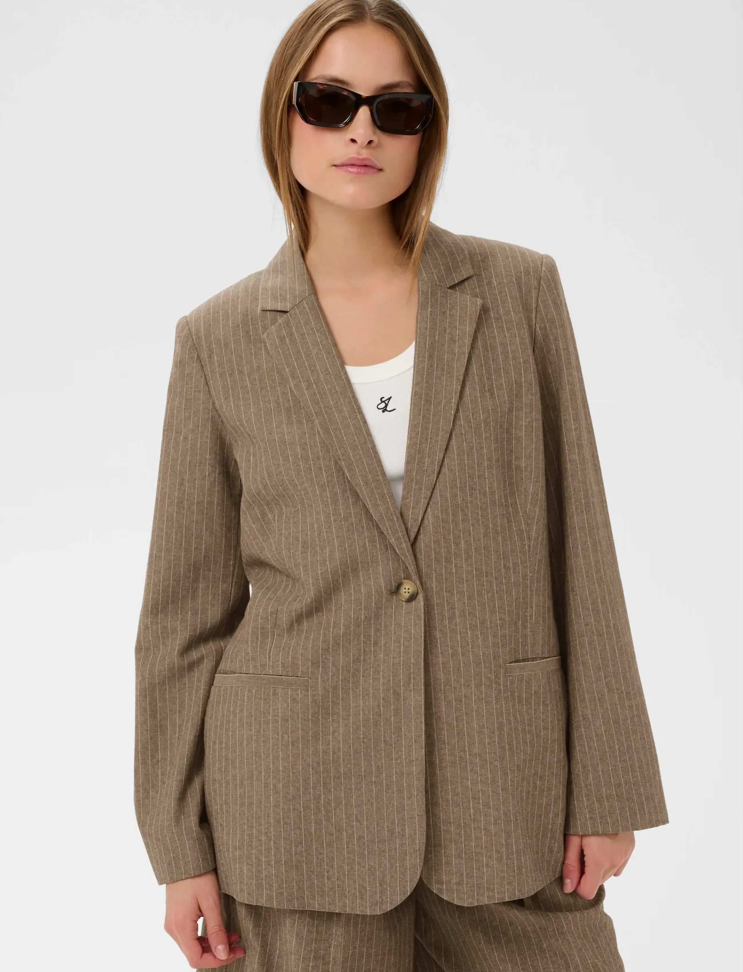 Soaked SLGinevra Blazer - Soaked in Luxury - CAPPUCINO PIN STRIPE / brown