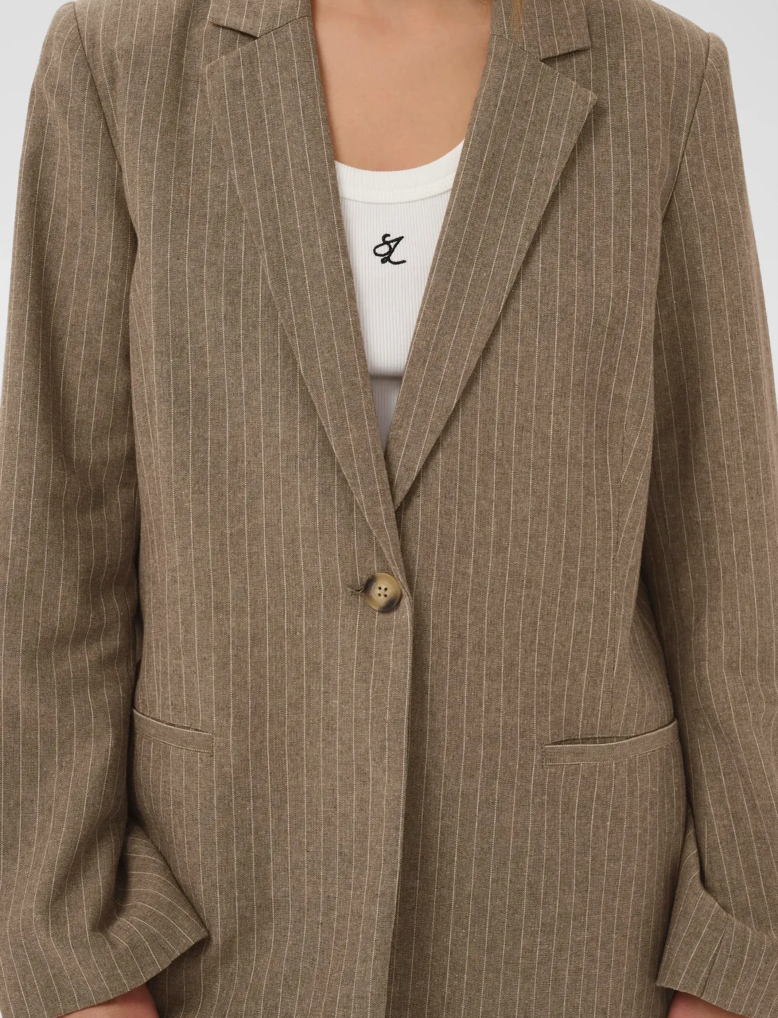 Soaked - SLGinevra Blazer - enkeltradede blazere - cappucino pin stripe - 5