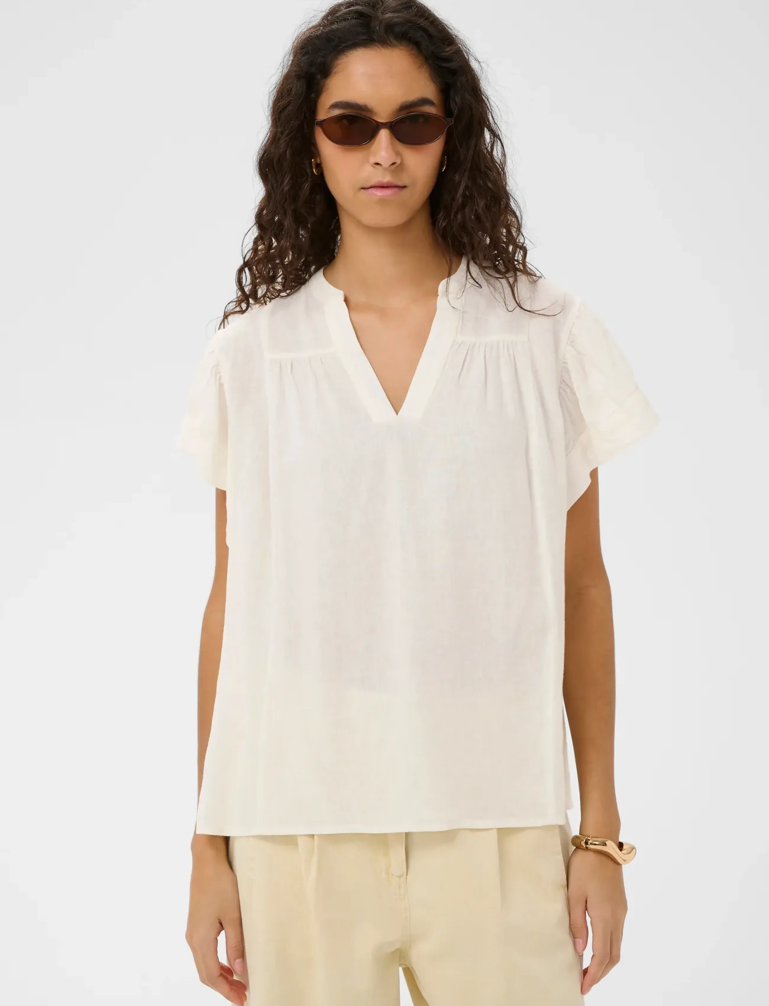 Soaked Slaria Blouse, XS, Cream, Bluser > Kortærmede, Dame