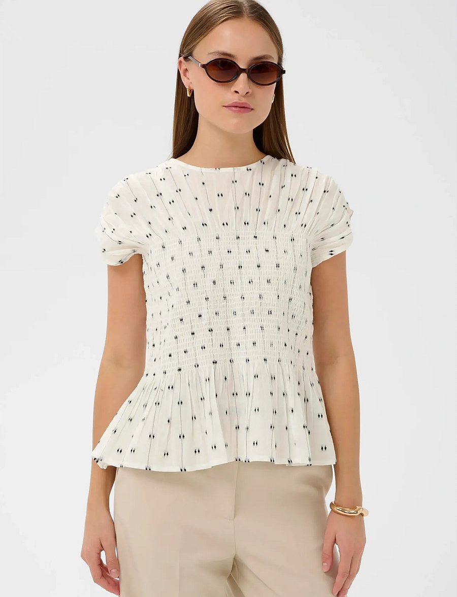 Soaked - SLAmelie Blouse - short-sleeved blouses - white w. black dobby - 0