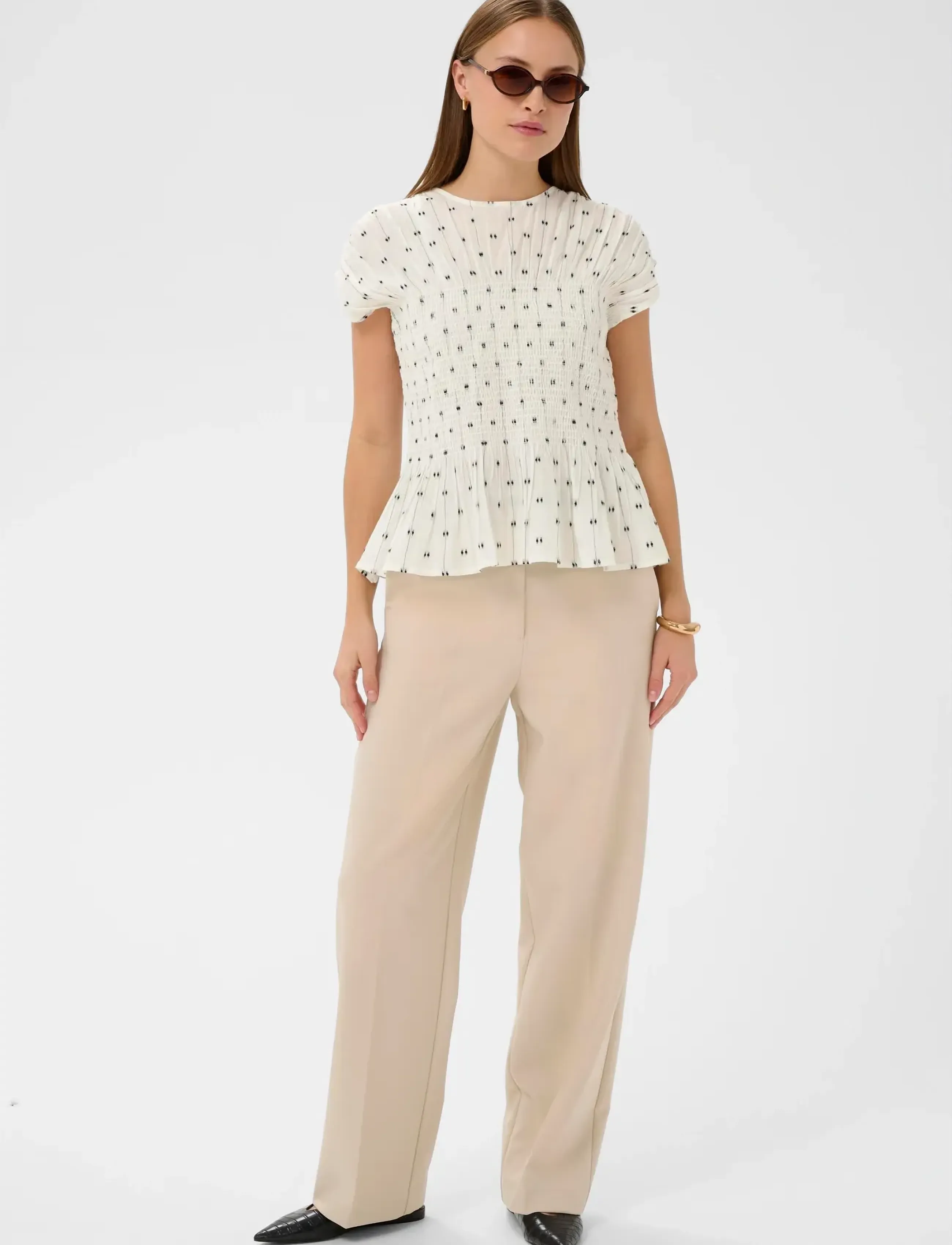 Soaked - SLAmelie Blouse - kortærmede bluser - white w. black dobby - 3
