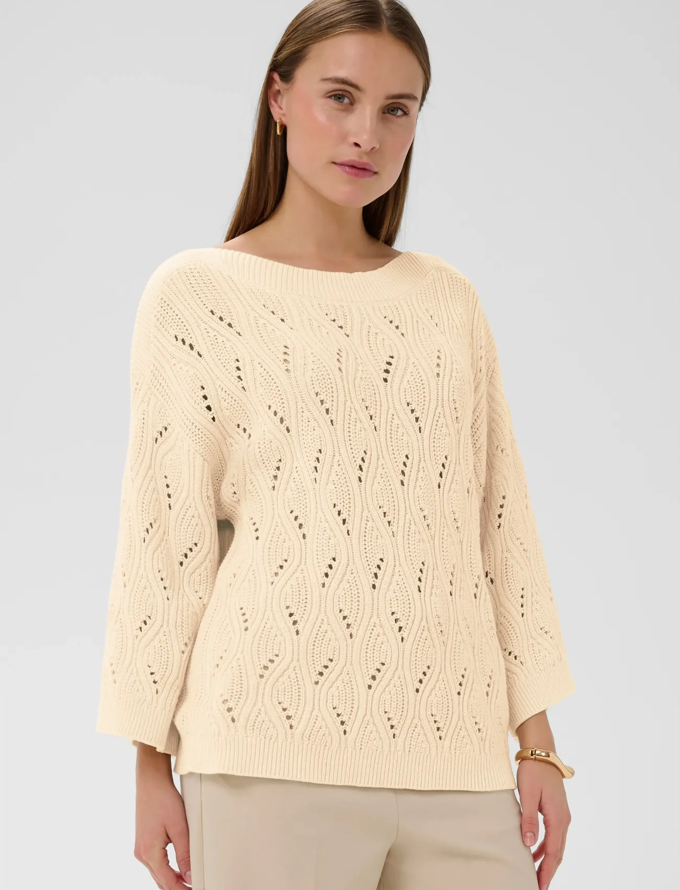 Soaked SLRava Nanna Pullover 3/4 - Soaked in Luxury - WHISPER WHITE / cream