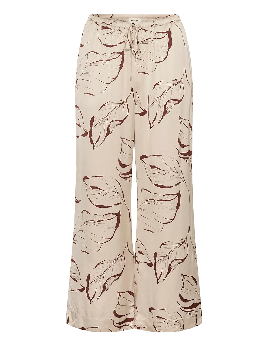 Soaked - SLClero Flared Printed Pants - hosen mit weitem bein - oatmeal leave print - 1