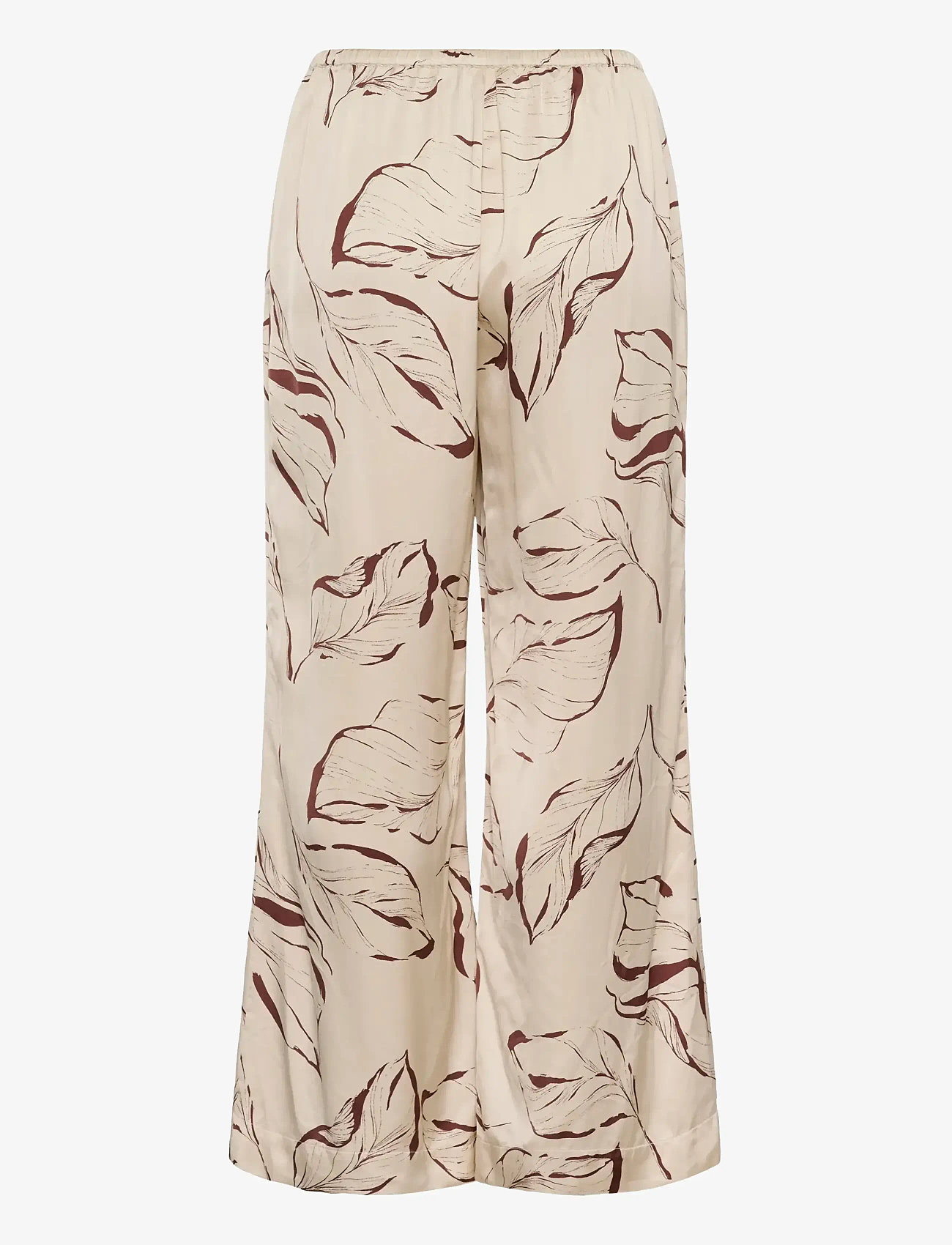 Soaked in Luxury - SLClero Flared Printed Pants - vida byxor - oatmeal leave print - 2