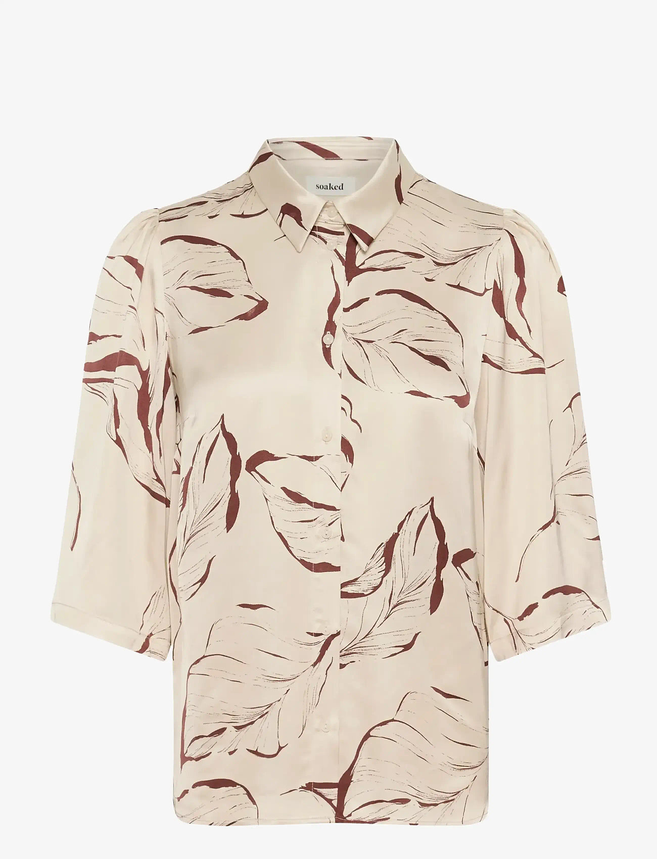 Soaked in Luxury - SLClero Printed Shirt SS - kortärmade skjortor - oatmeal leave print - 1