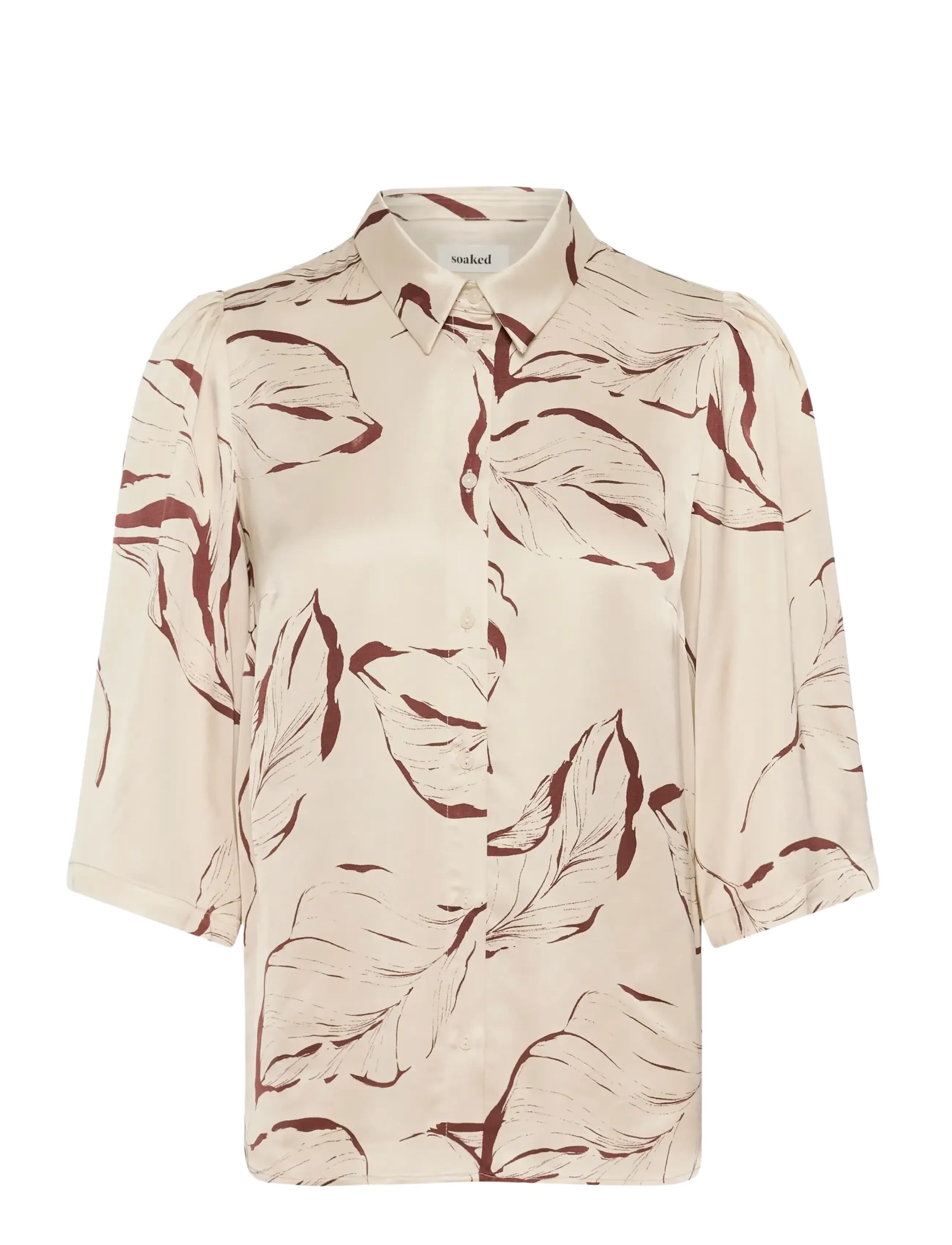 Soaked SLClero Printed Shirt SS - Soaked in Luxury - OATMEAL LEAVE PRINT / cream