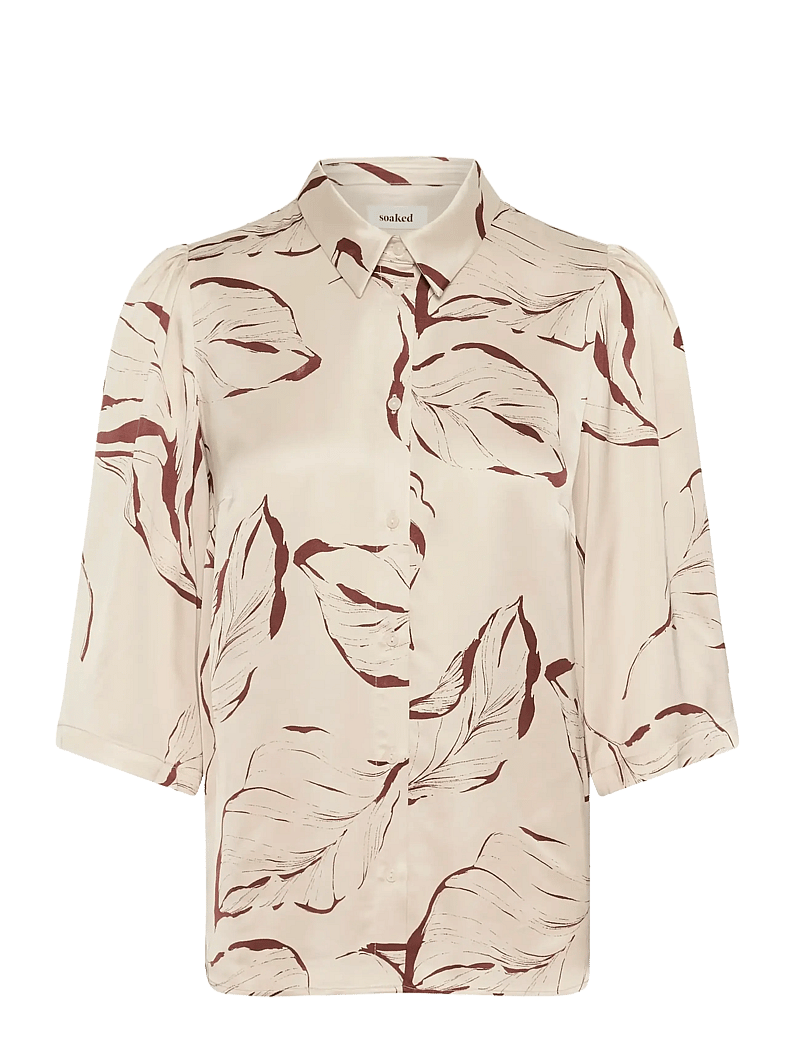 Soaked in Luxury - SLClero Printed Shirt SS - kortärmade skjortor - oatmeal leave print - 1