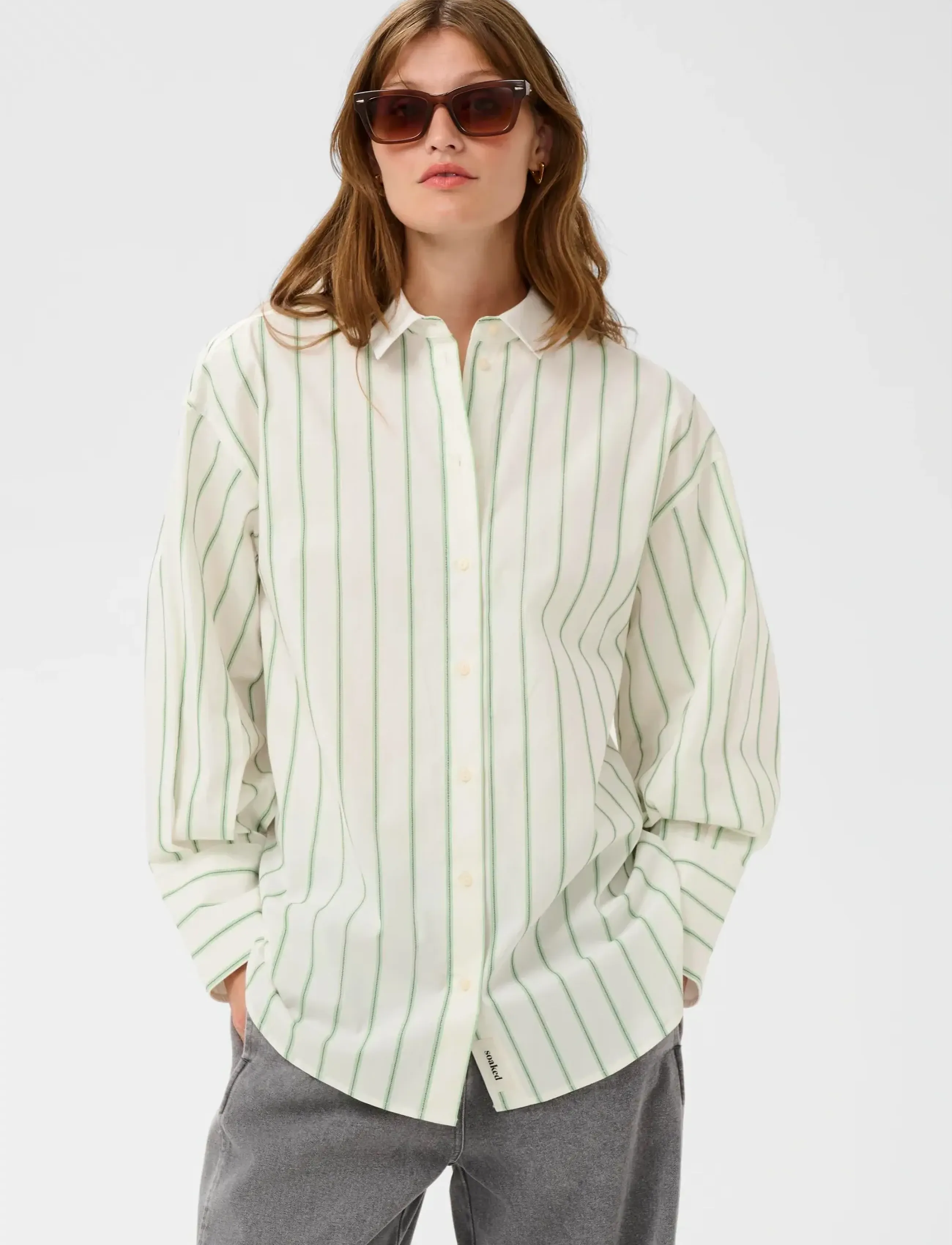 Soaked Slnoelle Striped Shirt, Kvinder, Stribet Skjorte, Grøn, Str: S