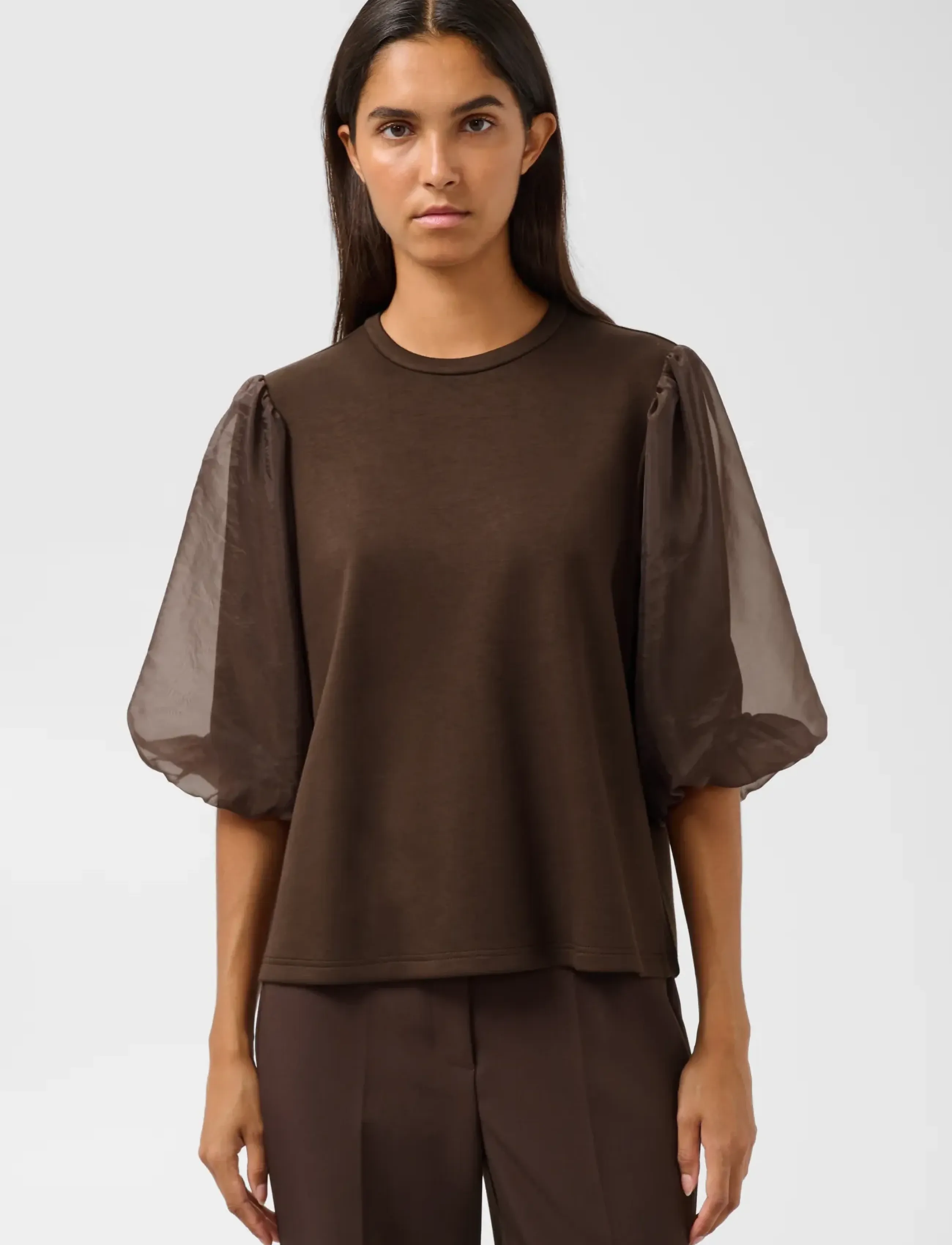 Soaked - SLMarigold Puff Tee - t-shirts - chocolate brown - 0