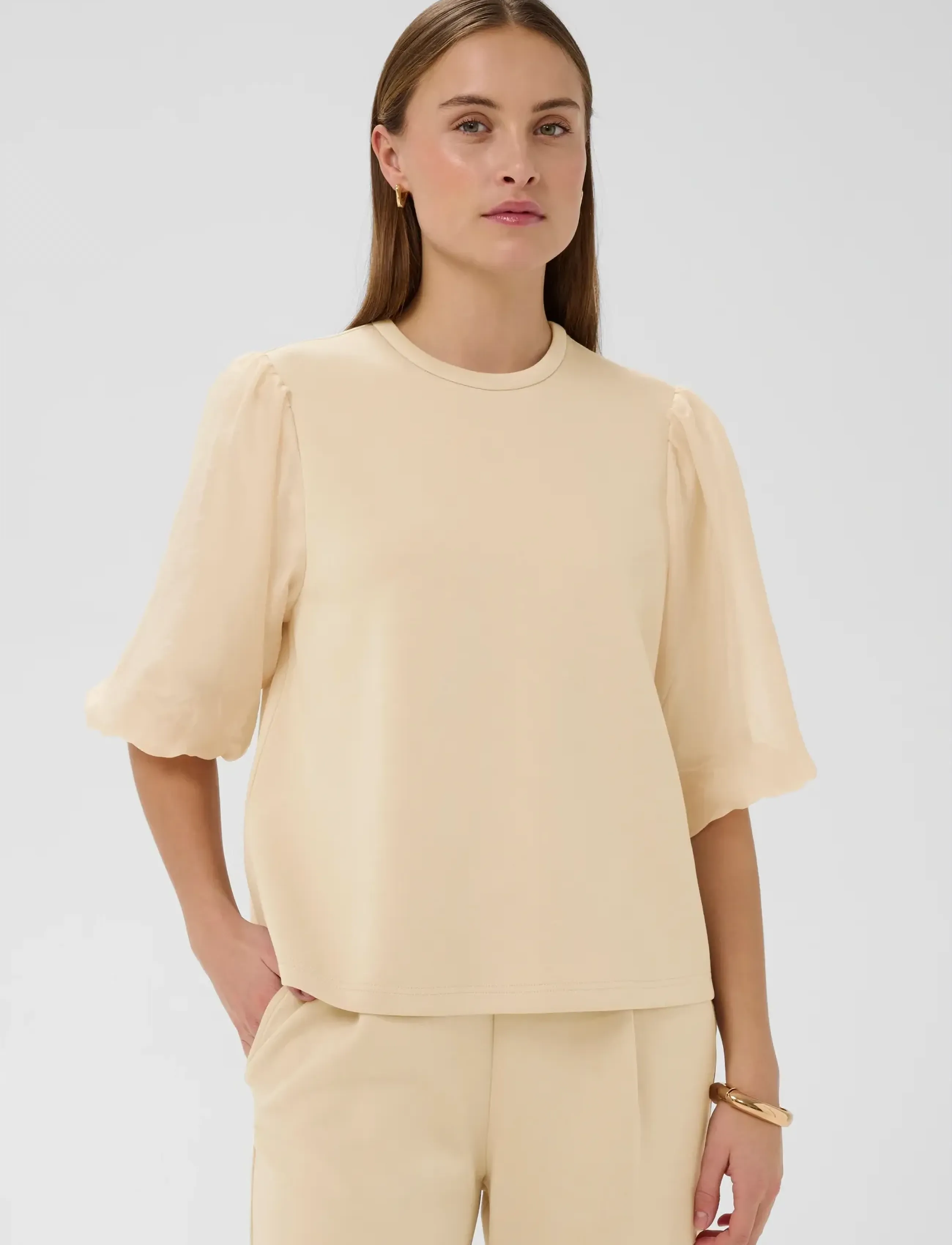 Soaked in Luxury SLMarigold Puff Tee - T-shirts & Toppe - WHITE PEPPER / beige