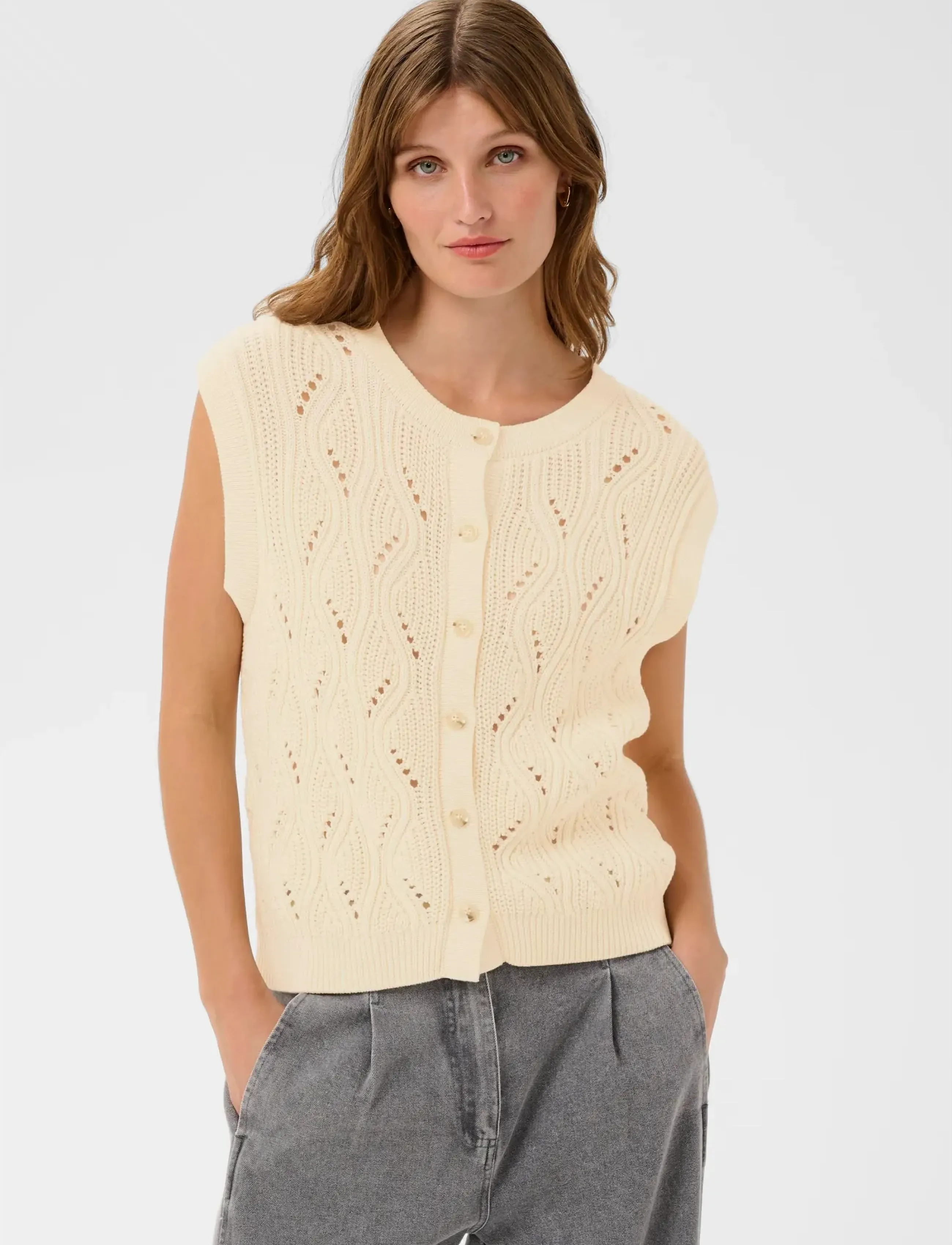 Soaked Slrava Nanna Vest, M, Cream, Veste > Strikkede Veste, Dame