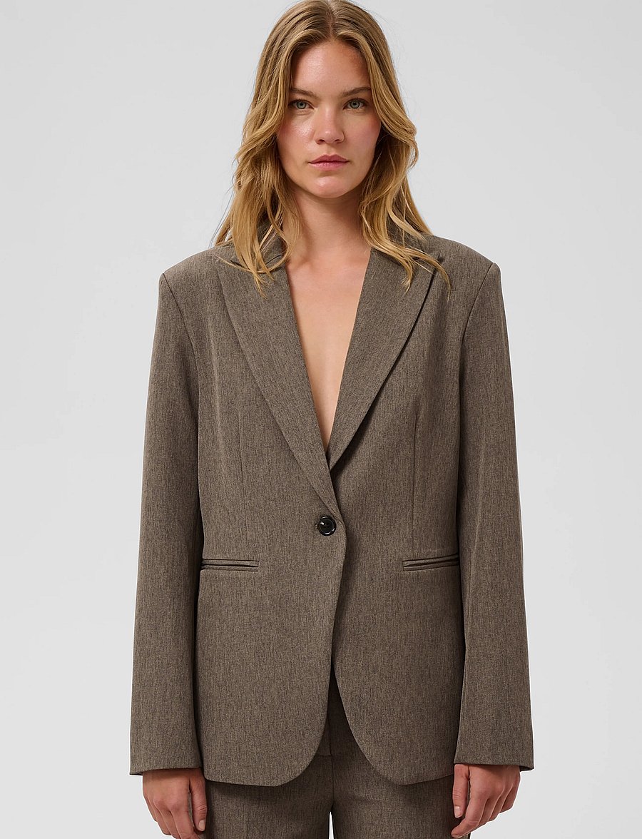 Soaked - SLLilu Corinne Short Blazer - enkeltradede blazere - walnut melange - 0