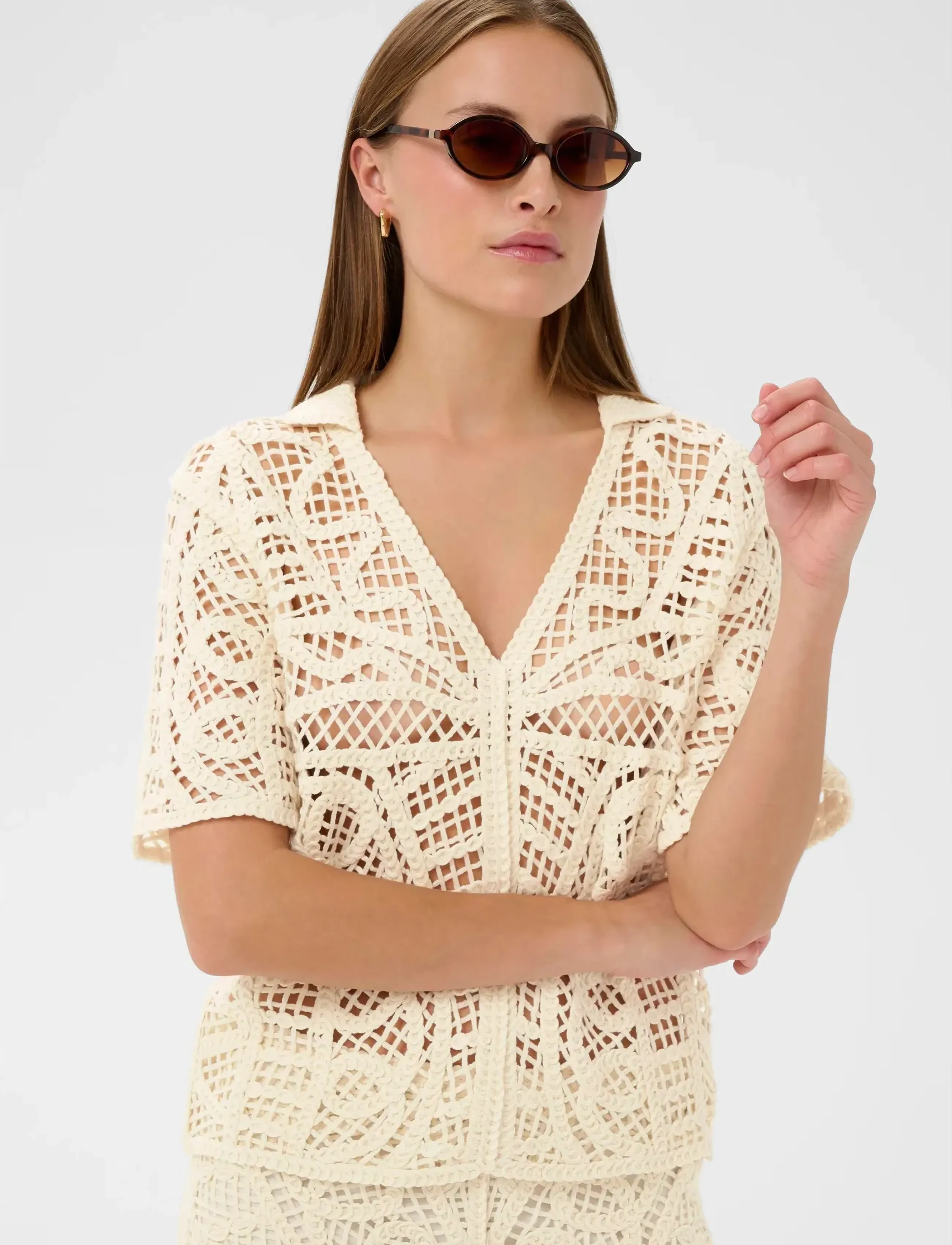 Soaked Slanamy Polo Blouse, M, Cream, Bluser > Kortærmede, Dame