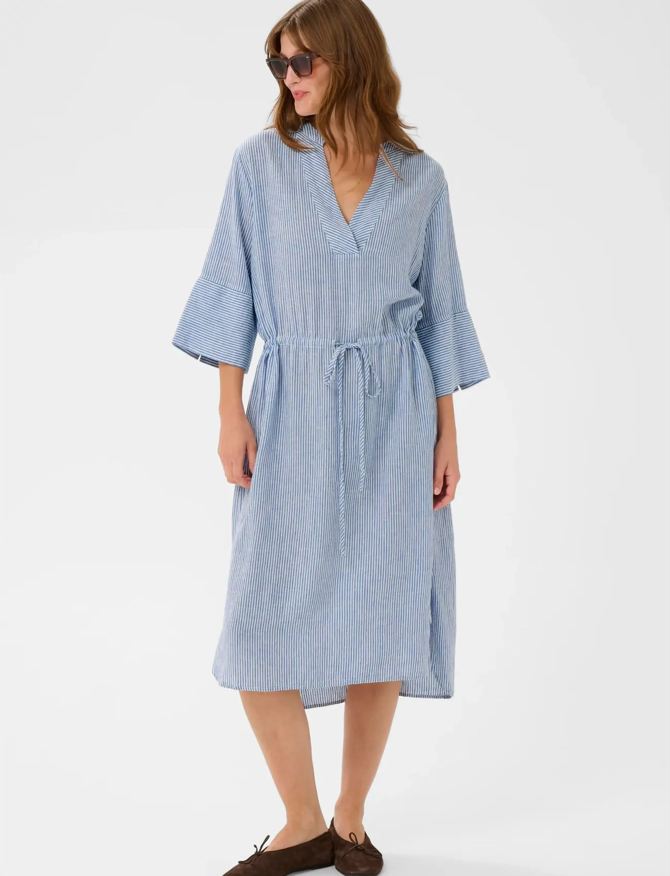 Soaked in Luxury SLAria Dress - Modern femininity - REGATTA AND WHITE STRIPE / blue