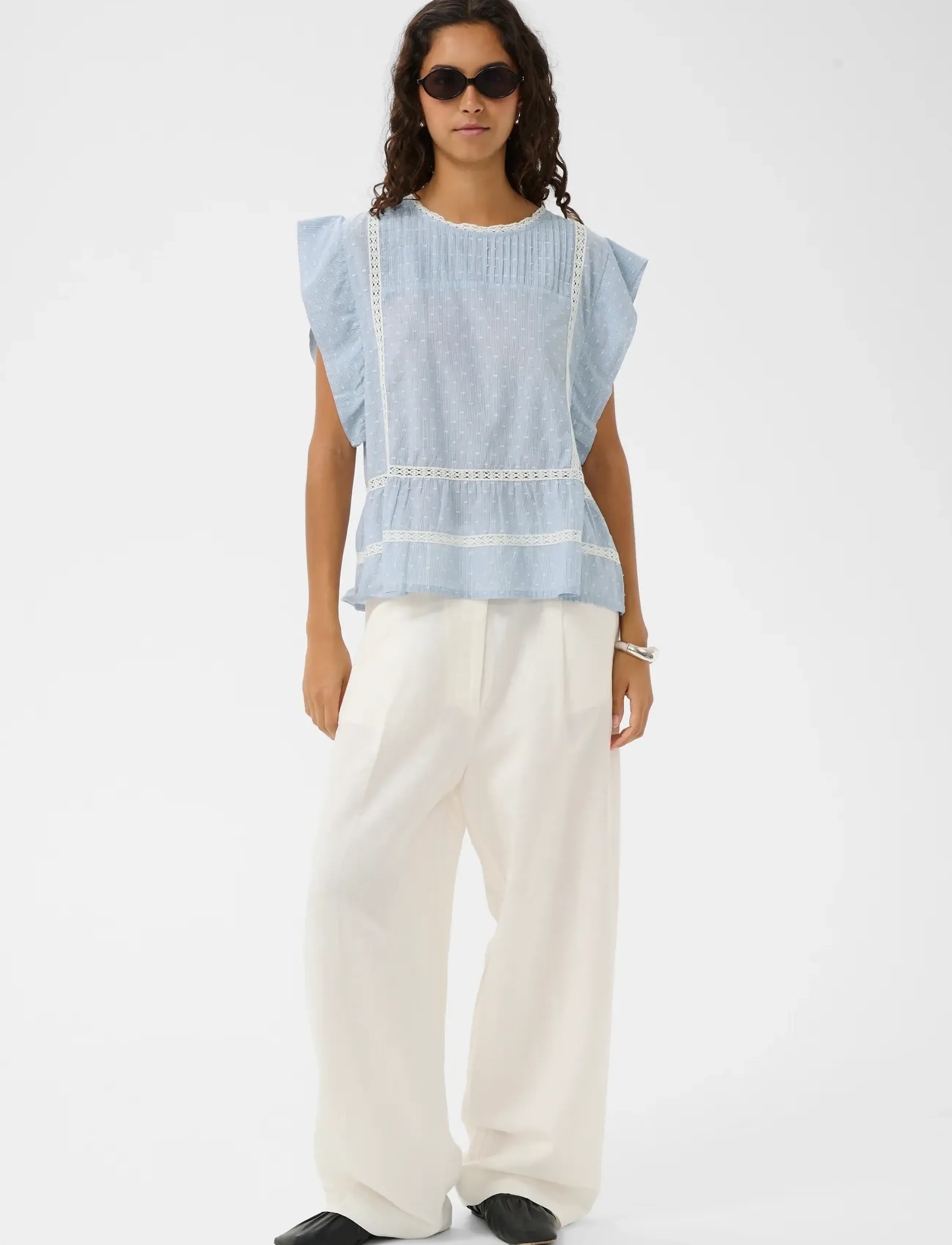 Soaked - SLAster Top - short-sleeved blouses - blue dobby - 3