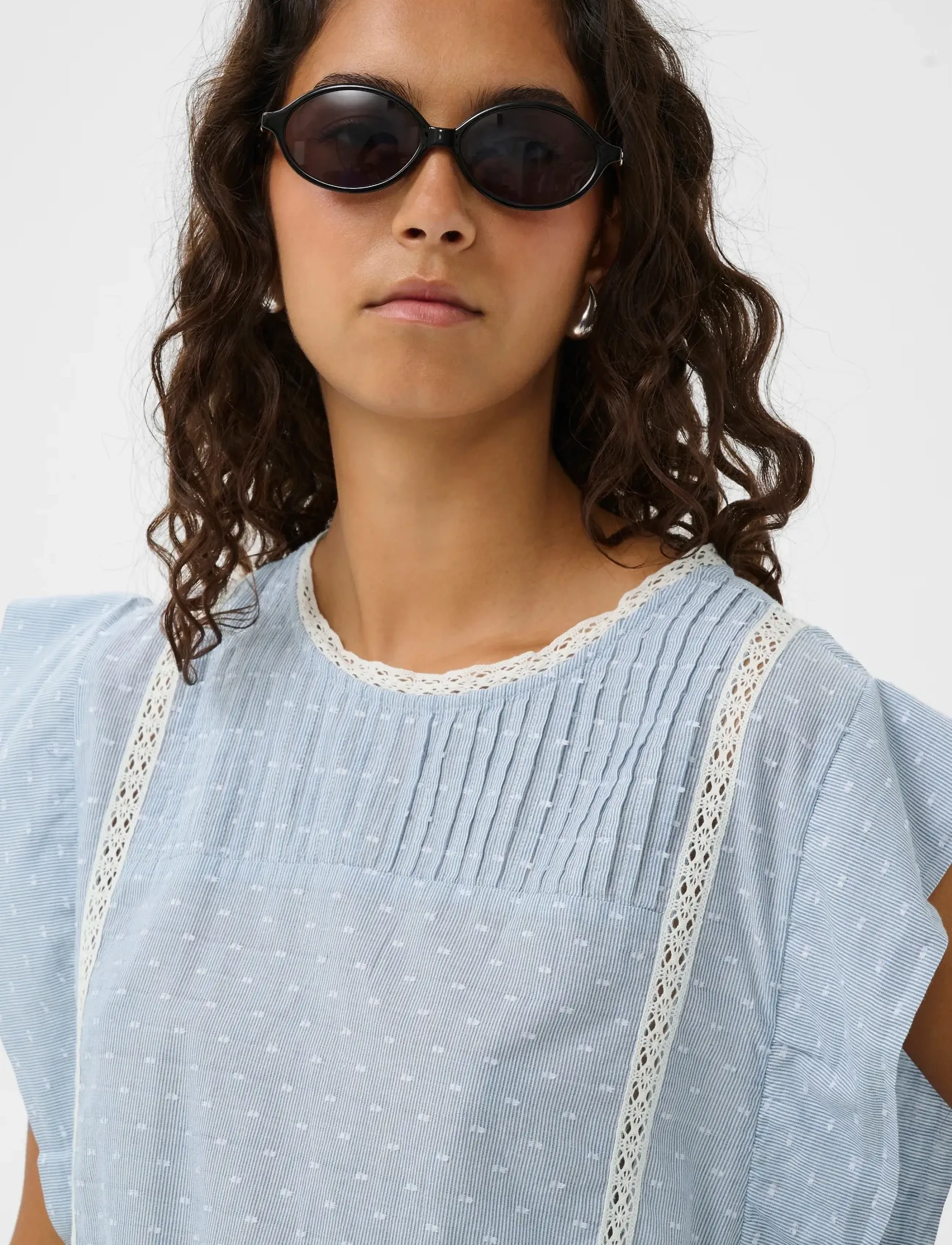 Soaked - SLAster Top - short-sleeved blouses - blue dobby - 5