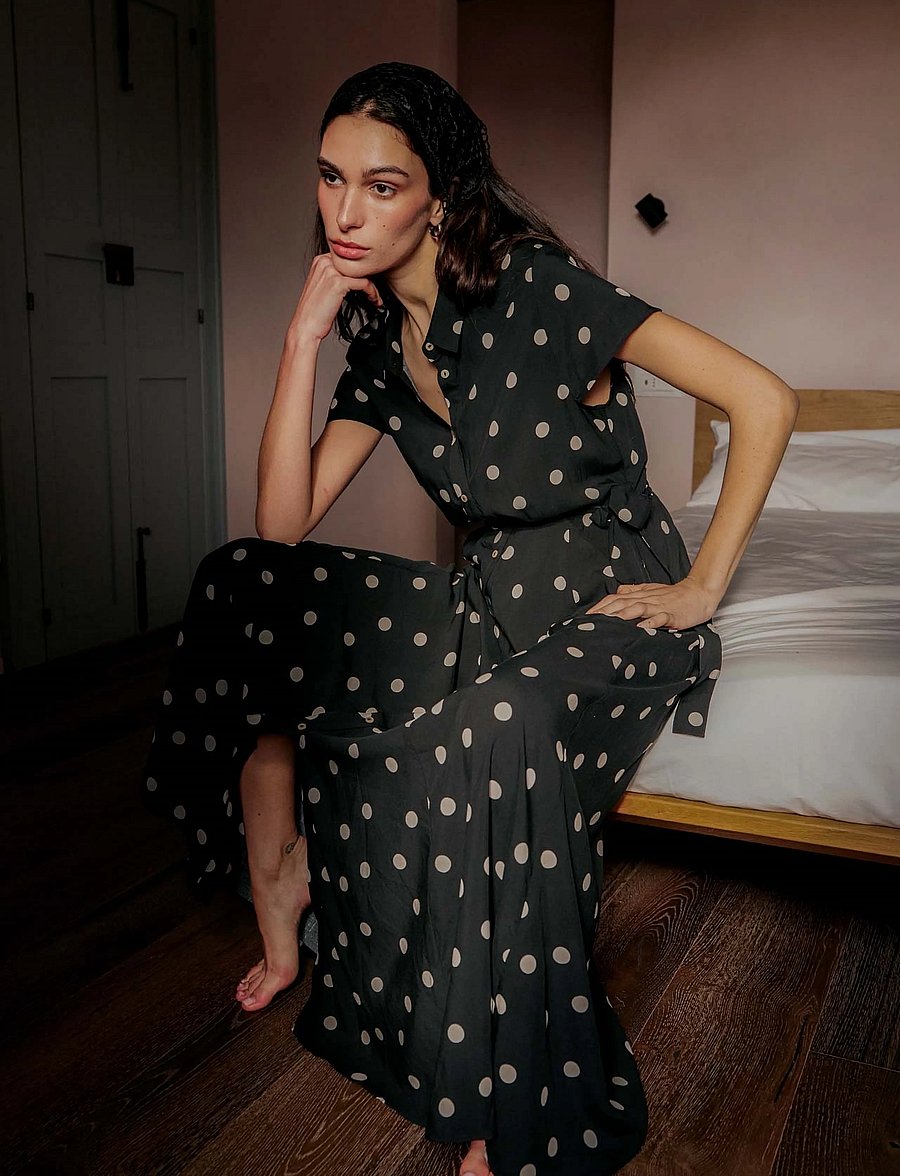 Soaked - SLArjana Balloon Dress - midikleider - black with oatmeal dot - 0