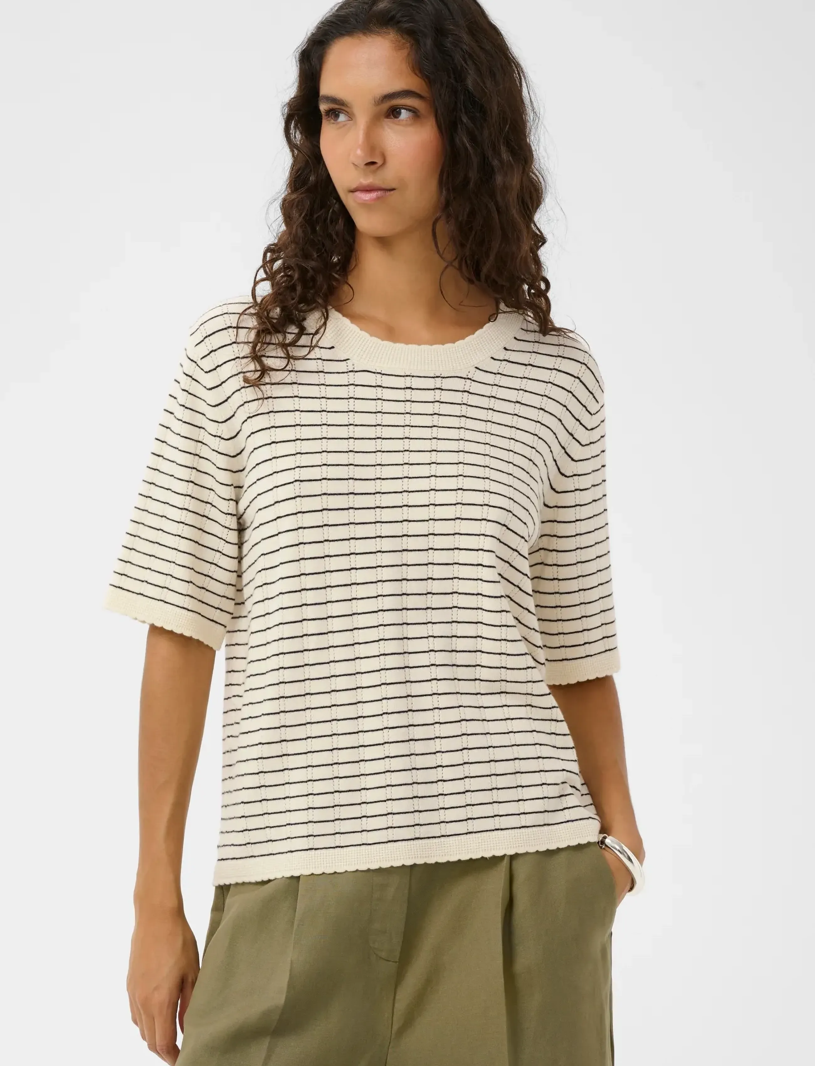 Soaked SLSpina Pullover SS - Soaked in Luxury - TURTLEDOVE W BLACK STRIPE / cream