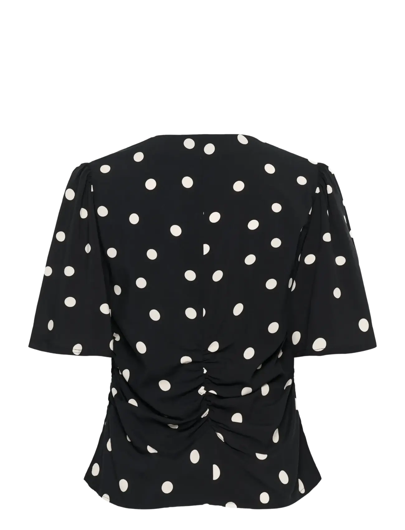 Soaked - SLArjana Ruching Blouse SS - kortærmede bluser - black with oatmeal dot - 2