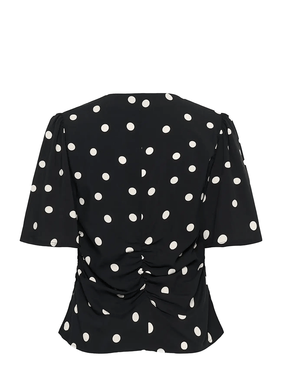 Soaked - SLArjana Ruching Blouse SS - kortærmede bluser - black with oatmeal dot - 2